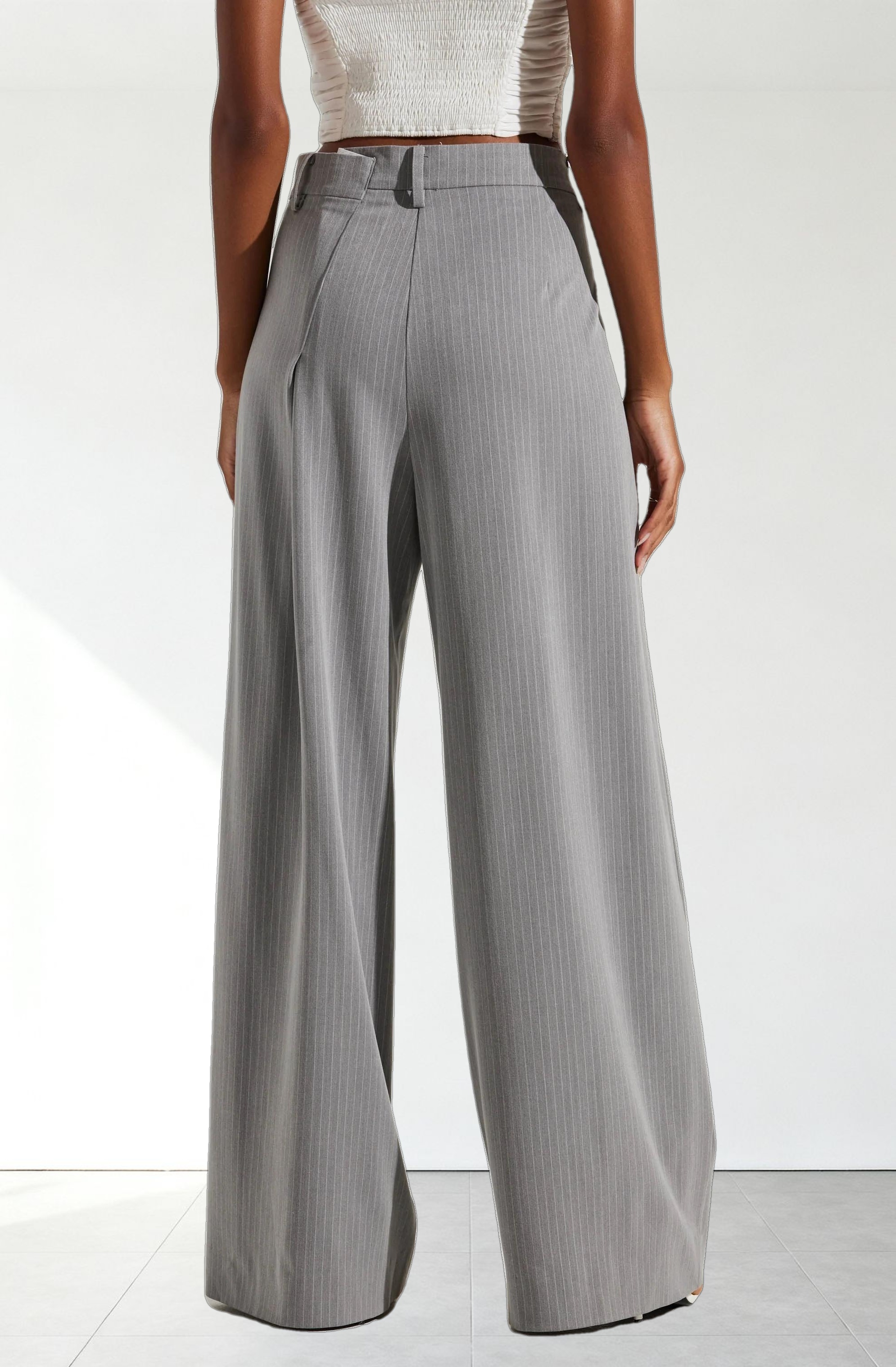 Dawson Pinstripe Asymmetric Wide Leg Pants