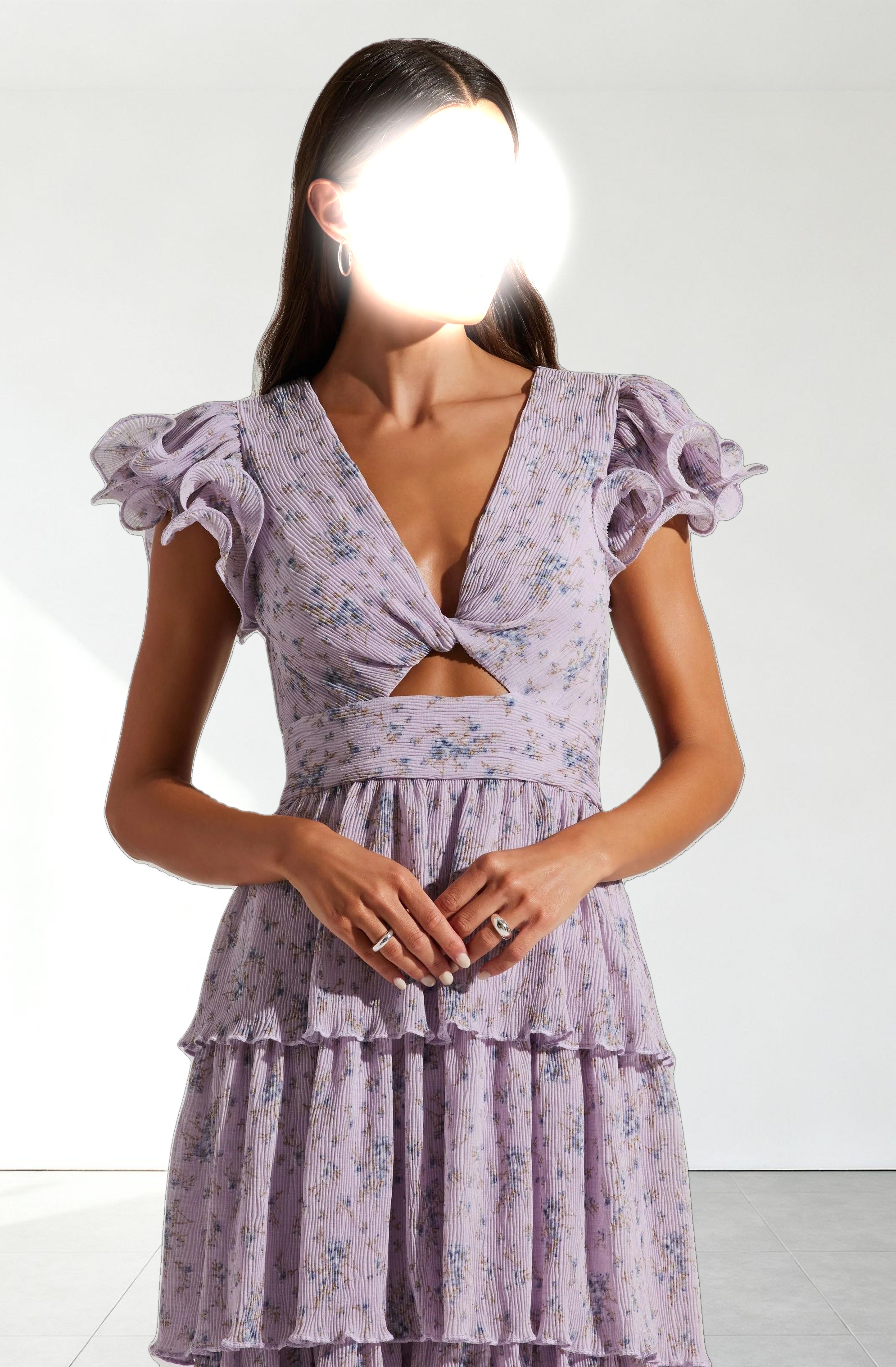 Emporia Floral Pleated Tiered Midi Dress