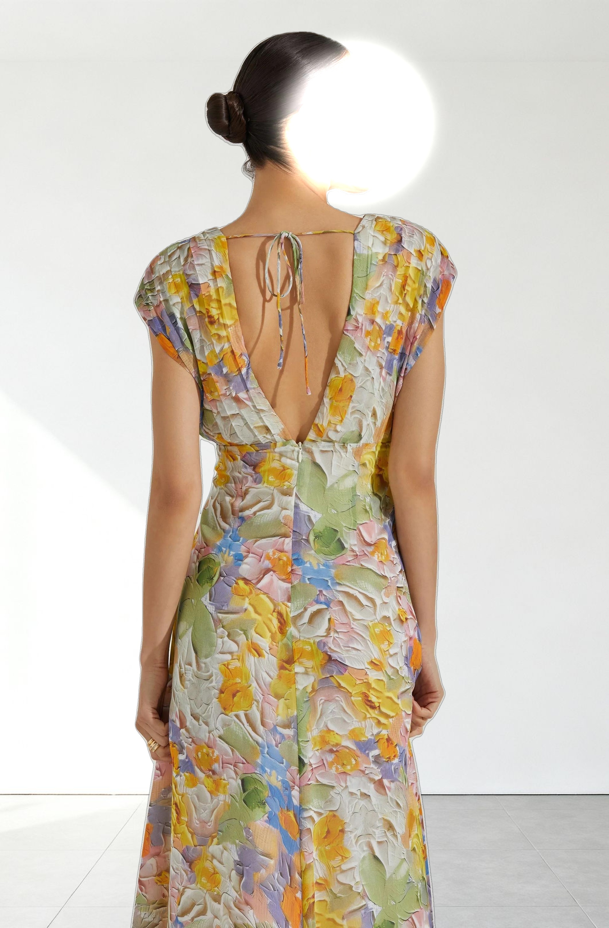 V-Neck Pleated Midi Dress