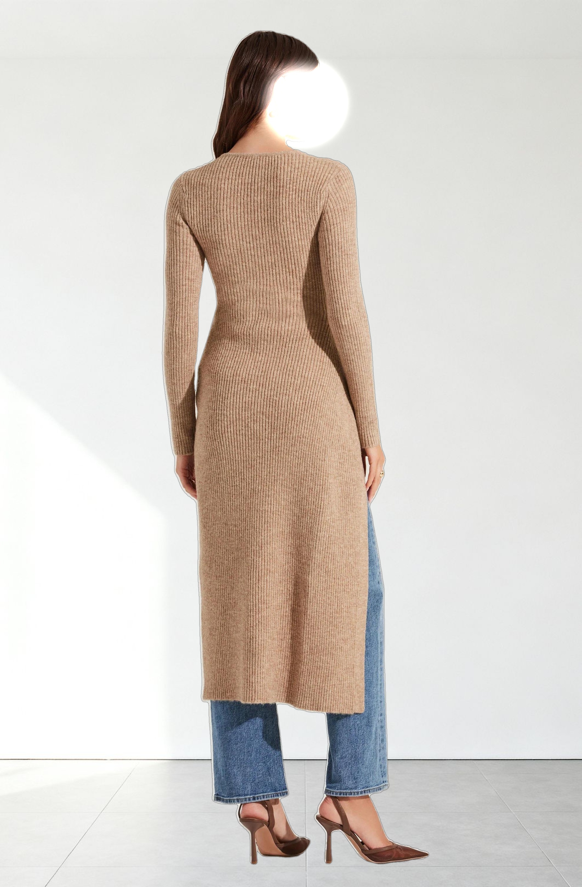 Ribbed Hi Slit Button Sweater