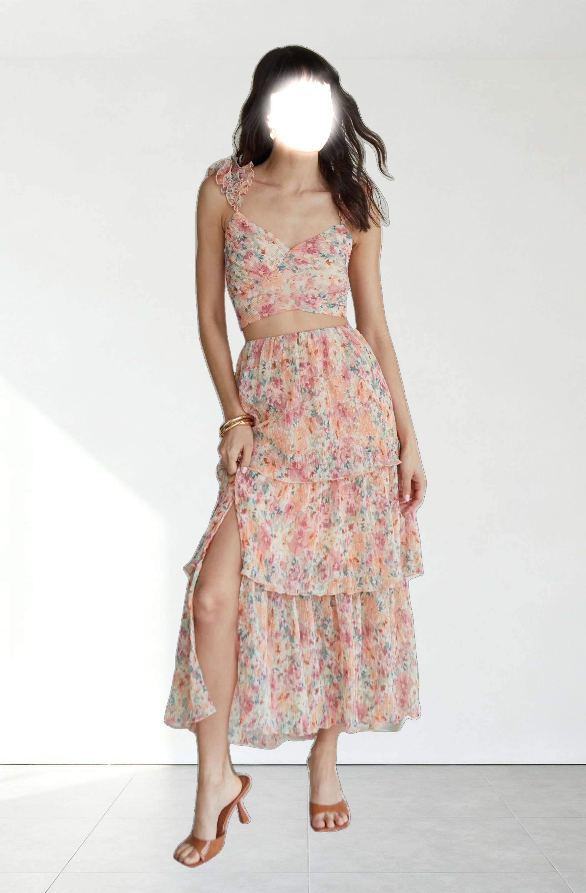 Tiered Plisse Maxi Skirt