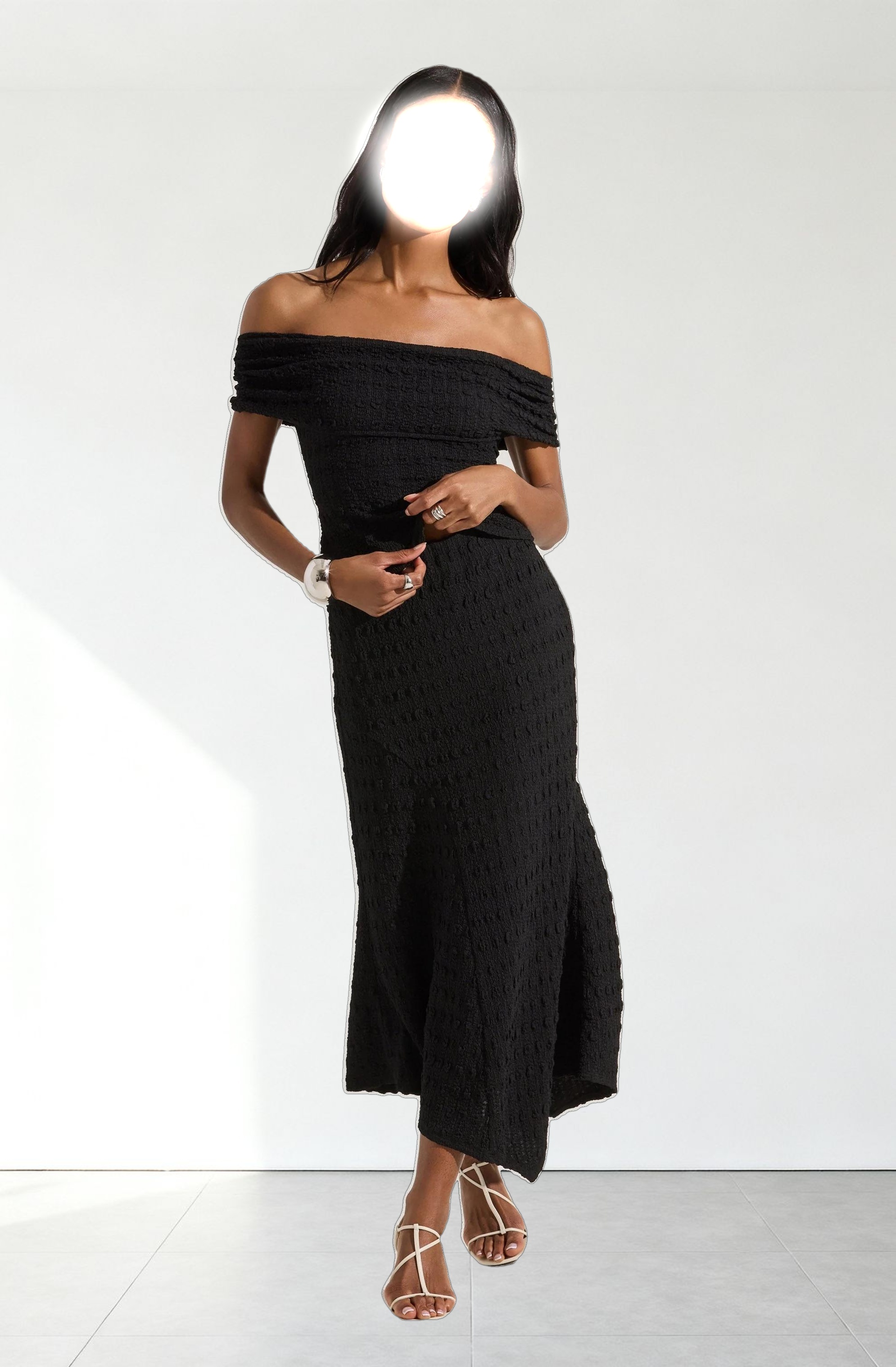 Off Shoulder Textured Knit Top