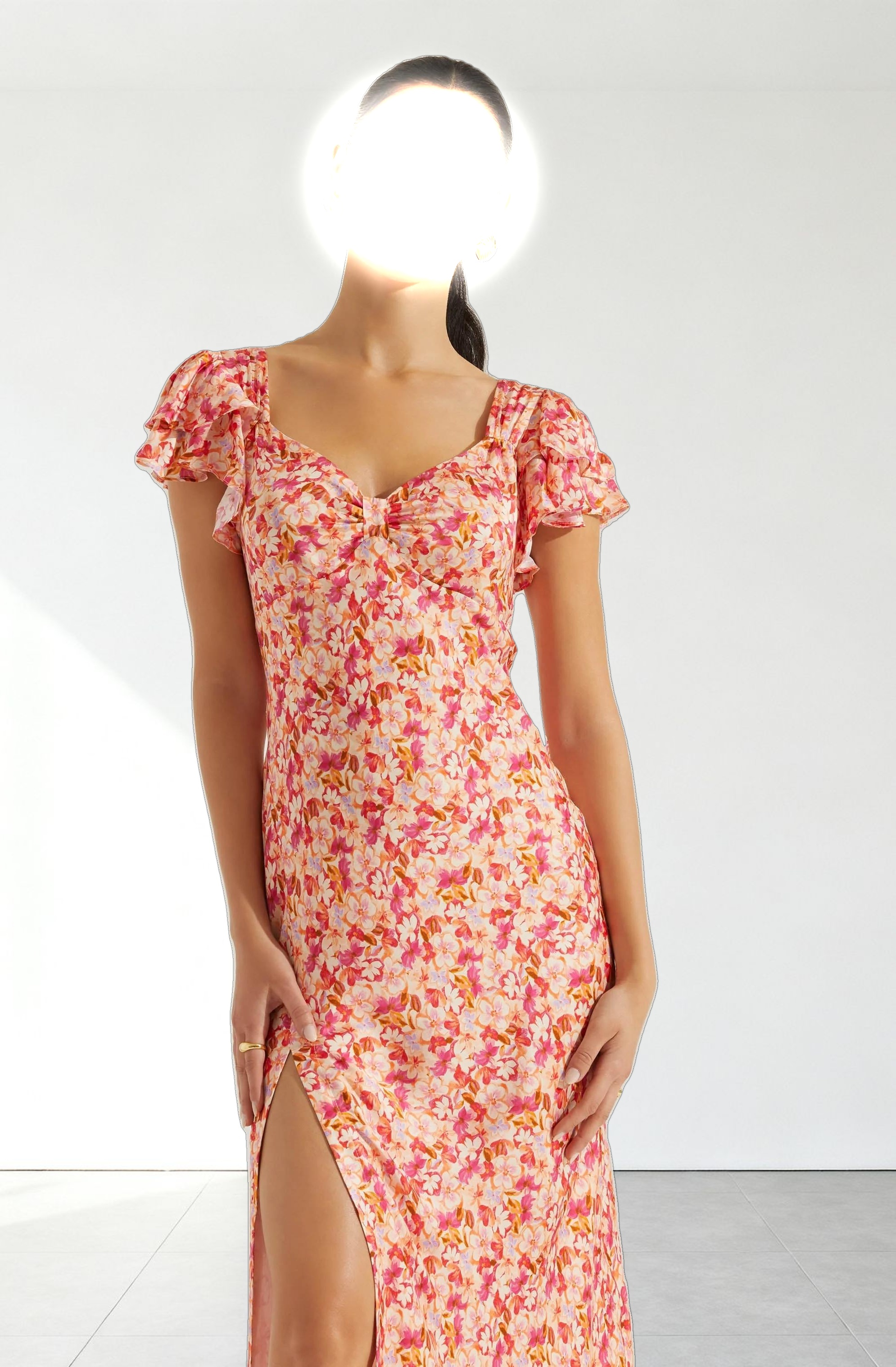 Maisy Floral Flutter Sleeve Midi Dress