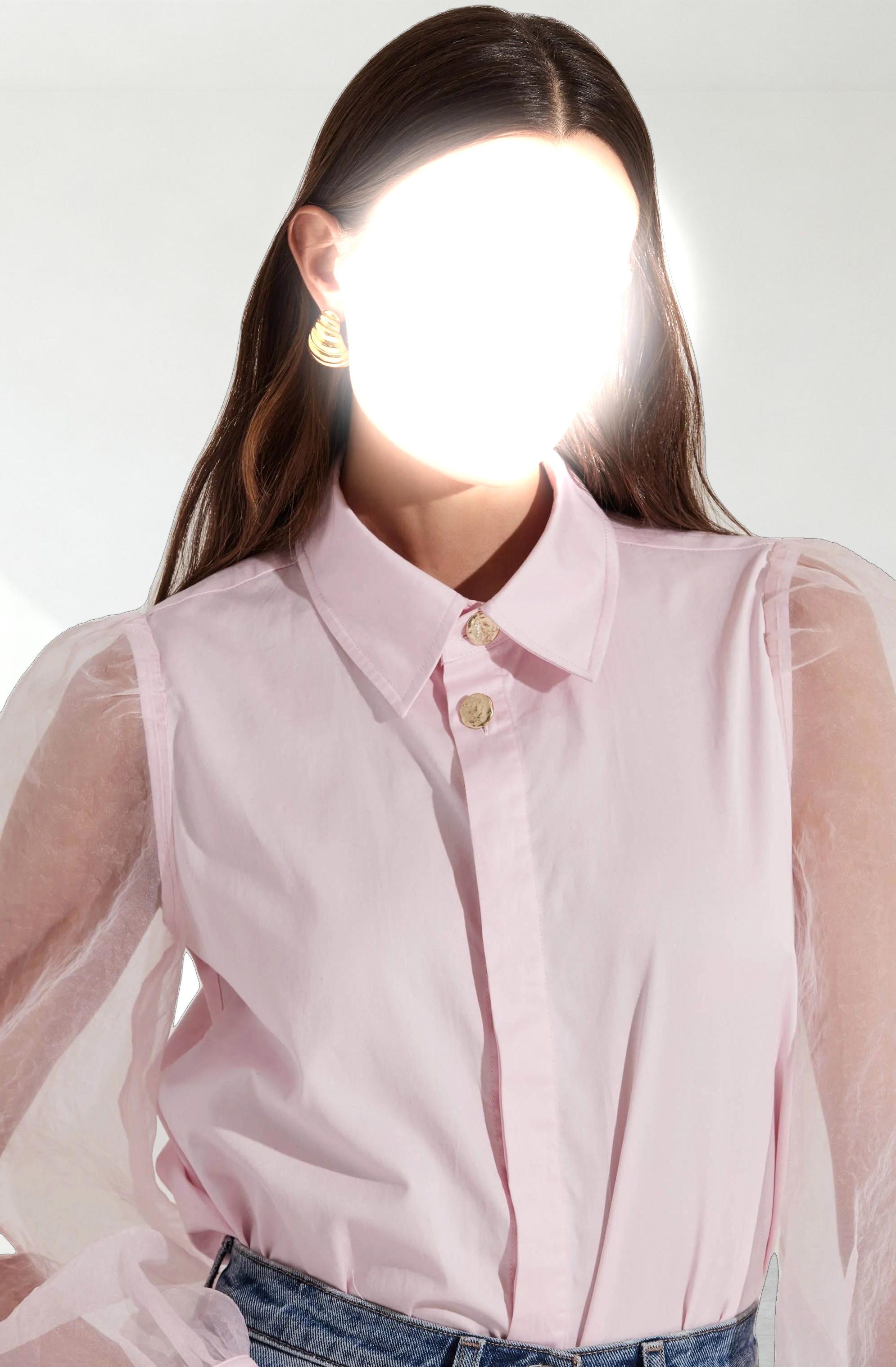 Sheer Sleeve Button Up Shirt