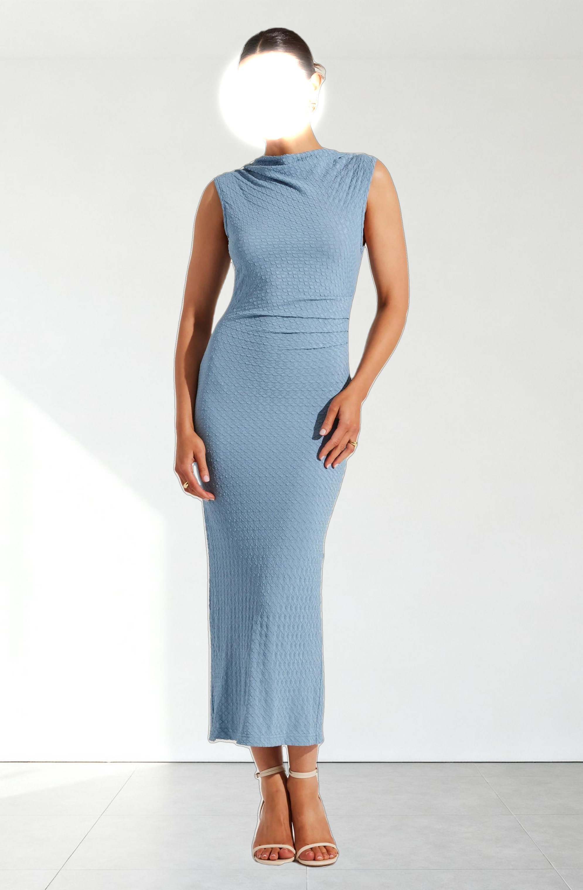 Textured Mock Neck Midi Dress