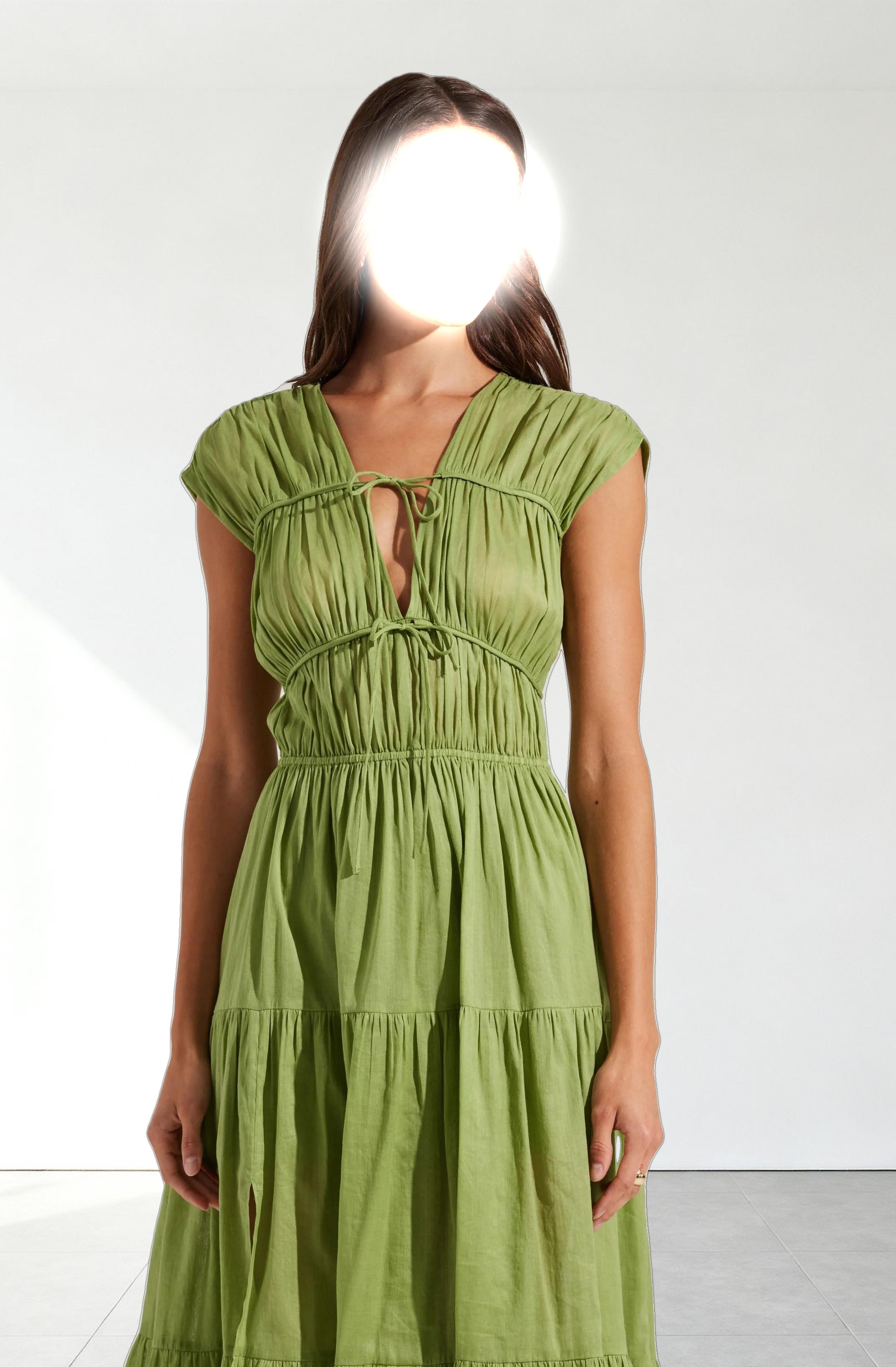 Alexandria Shirred Tiered Midi Dress