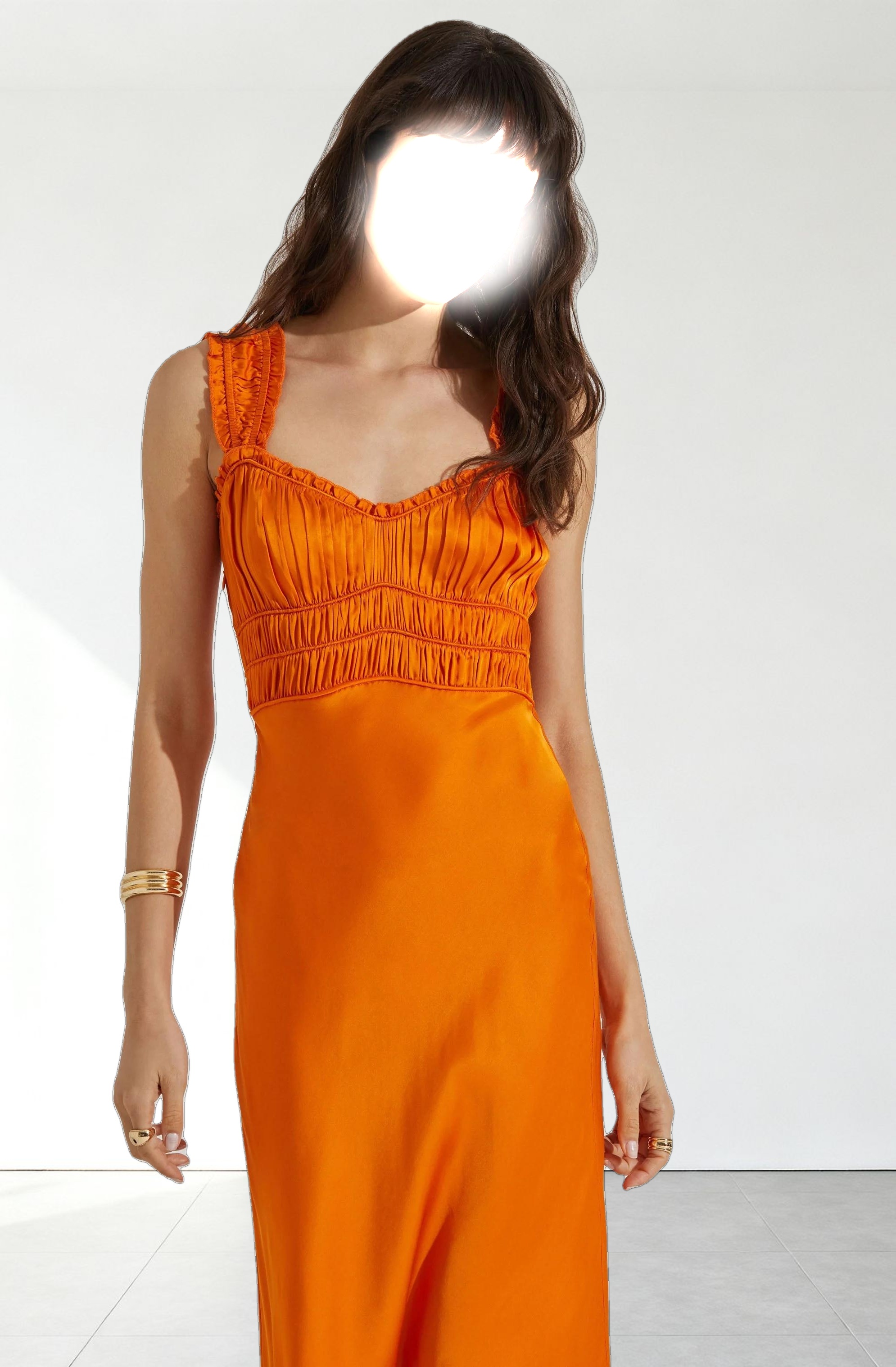 Enola Satin Smocked Midi Dress