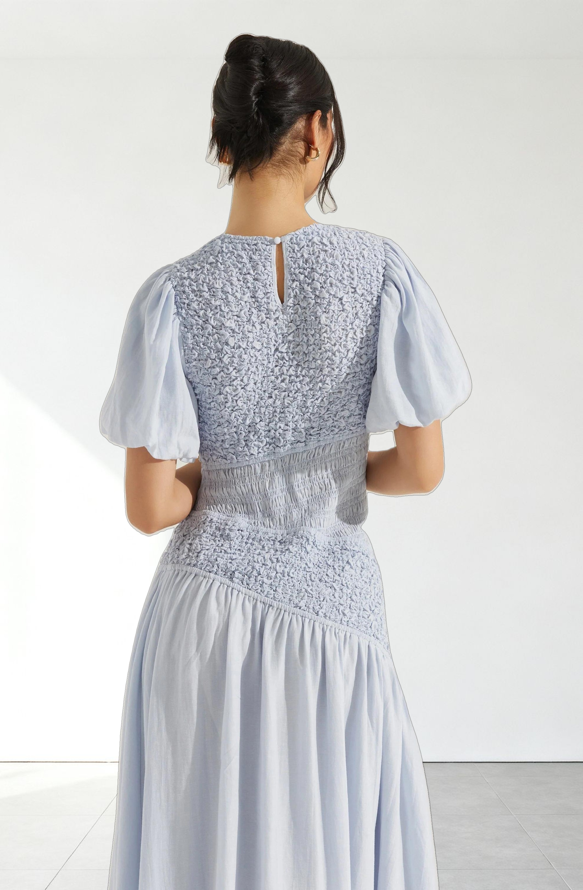 Theoni Smocked Asymmetric Dress