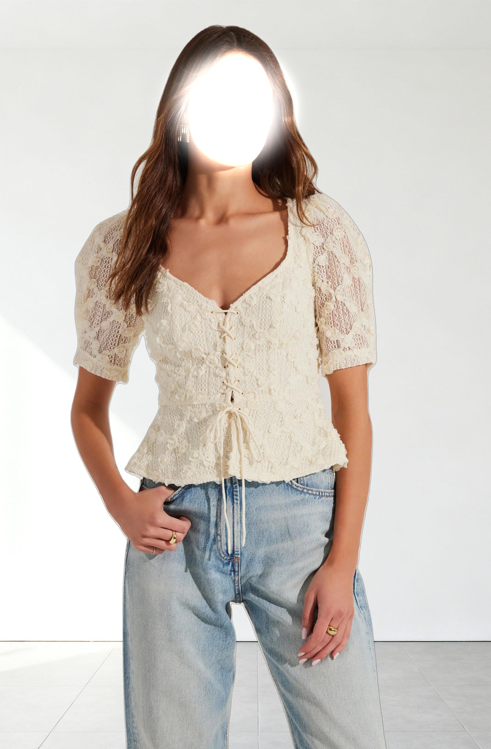 Cherian Floral Appliqué Lace Top