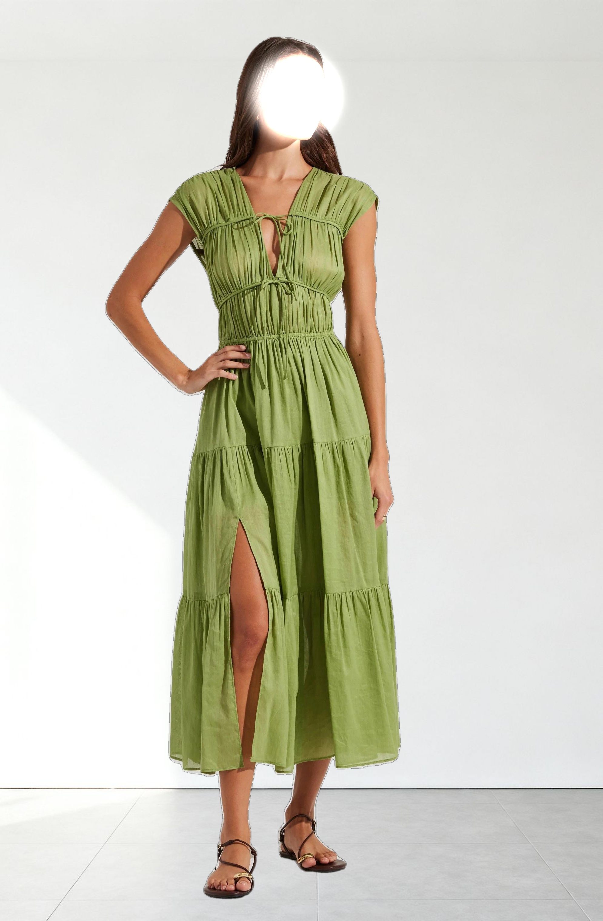 Alexandria Shirred Tiered Midi Dress