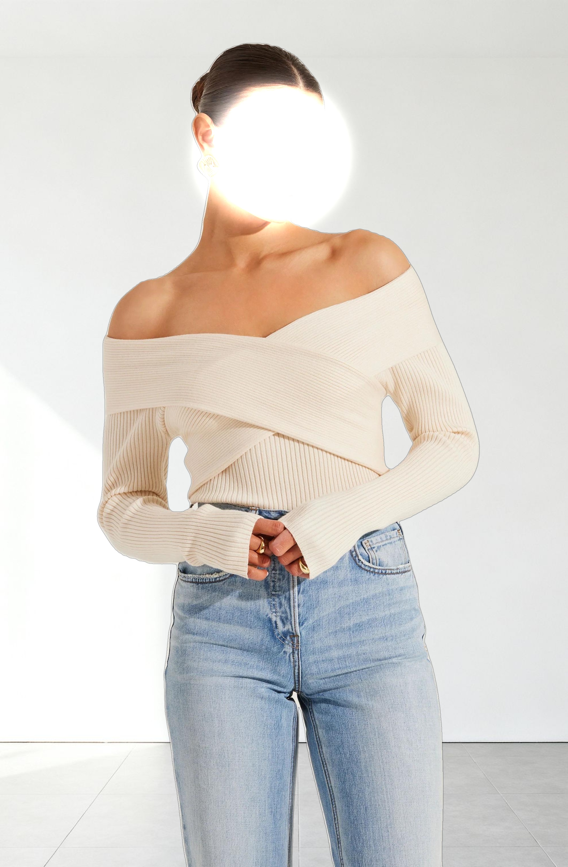 Off Shoulder Crossover Sweater