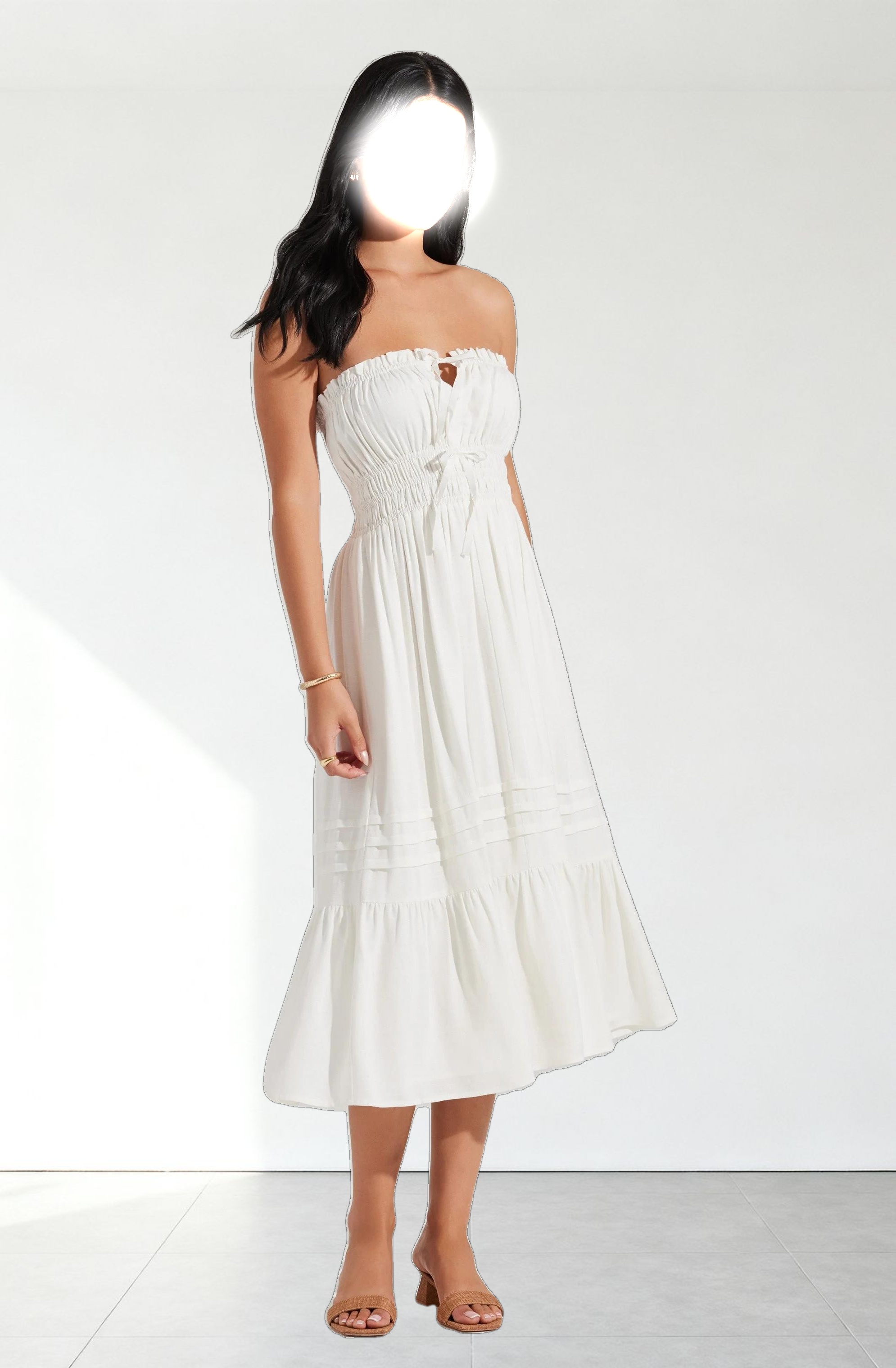 Aubrie Strapless Smocked Midi Dress