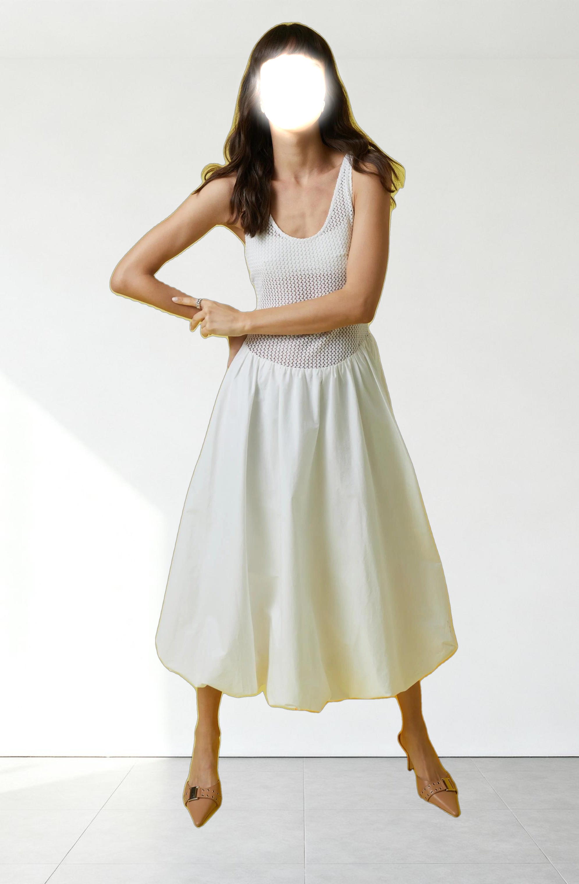 Contrast Bubble Hem Midi Dress