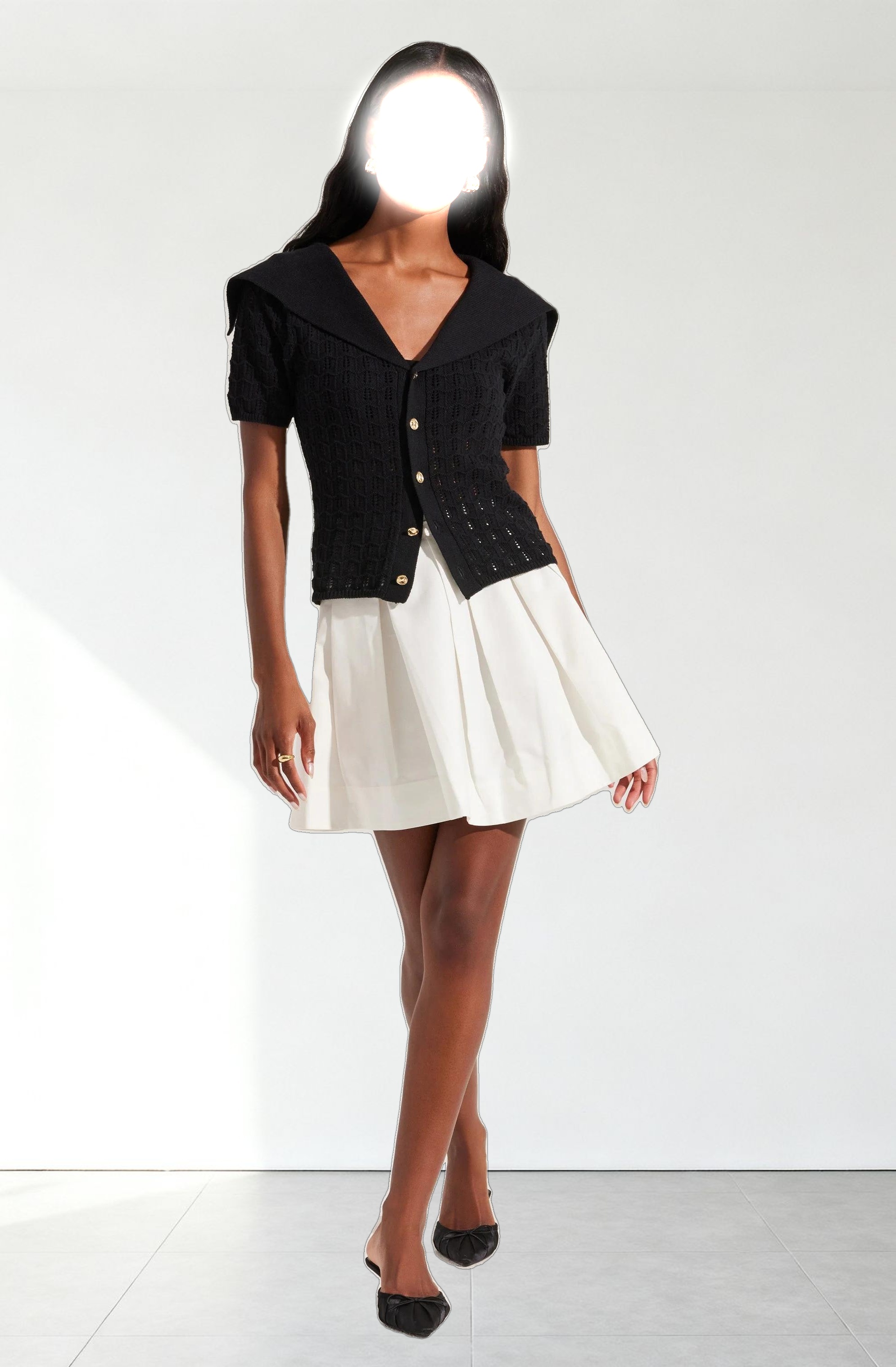 Analissa Pointelle Sailor Collar Cardigan