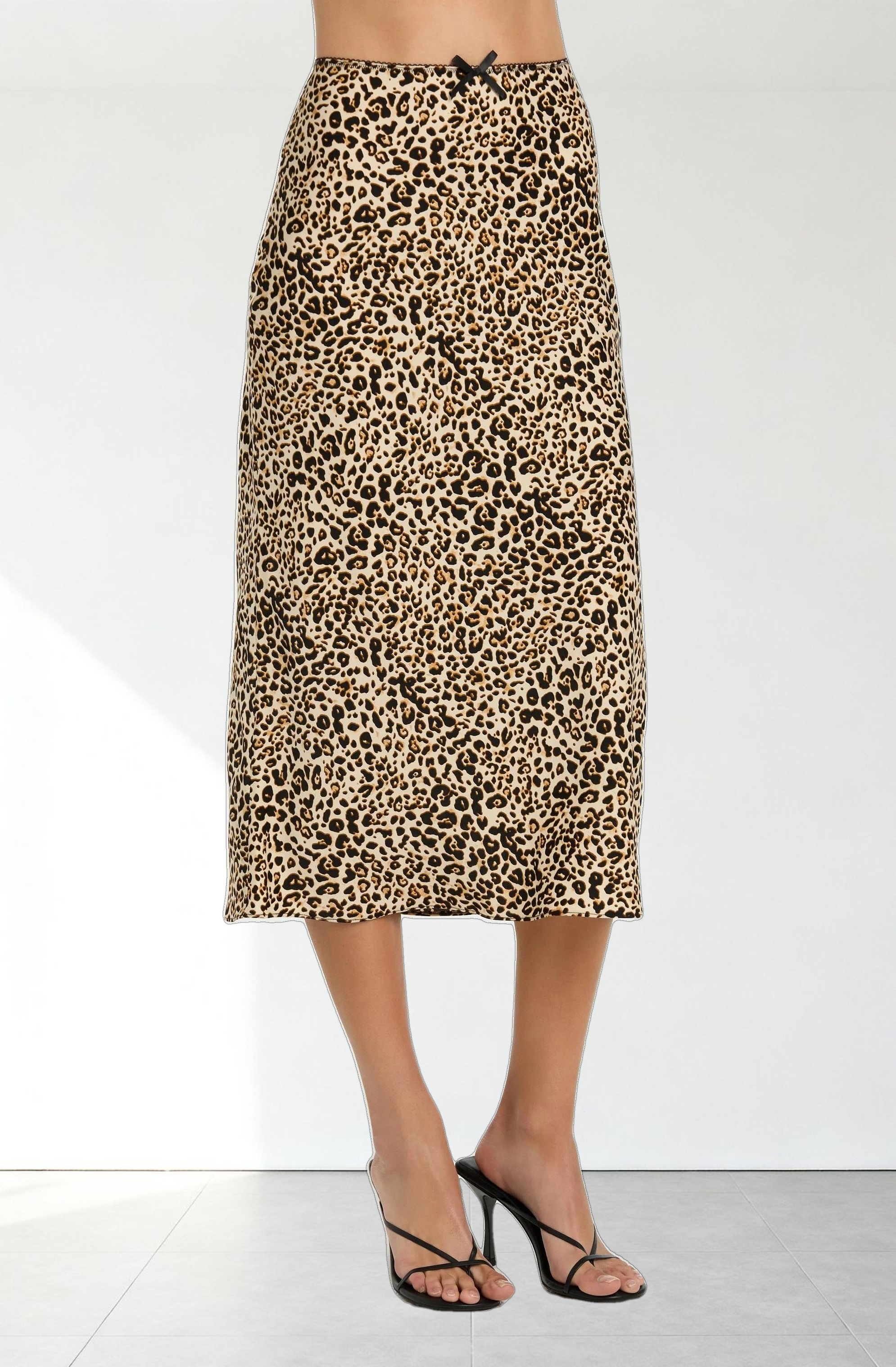 Satin Leopard Print Midi Skirt