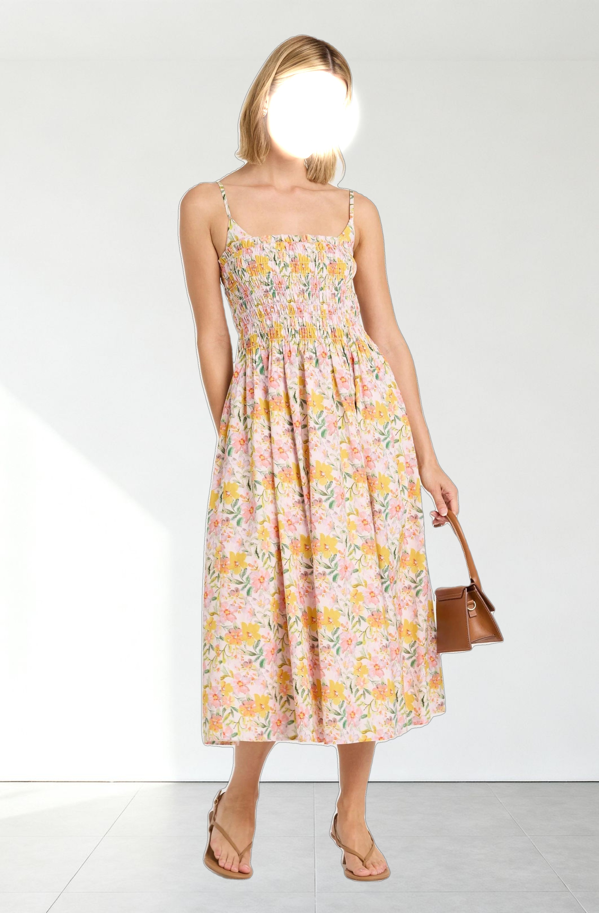 Smocked Floral Midi Dress