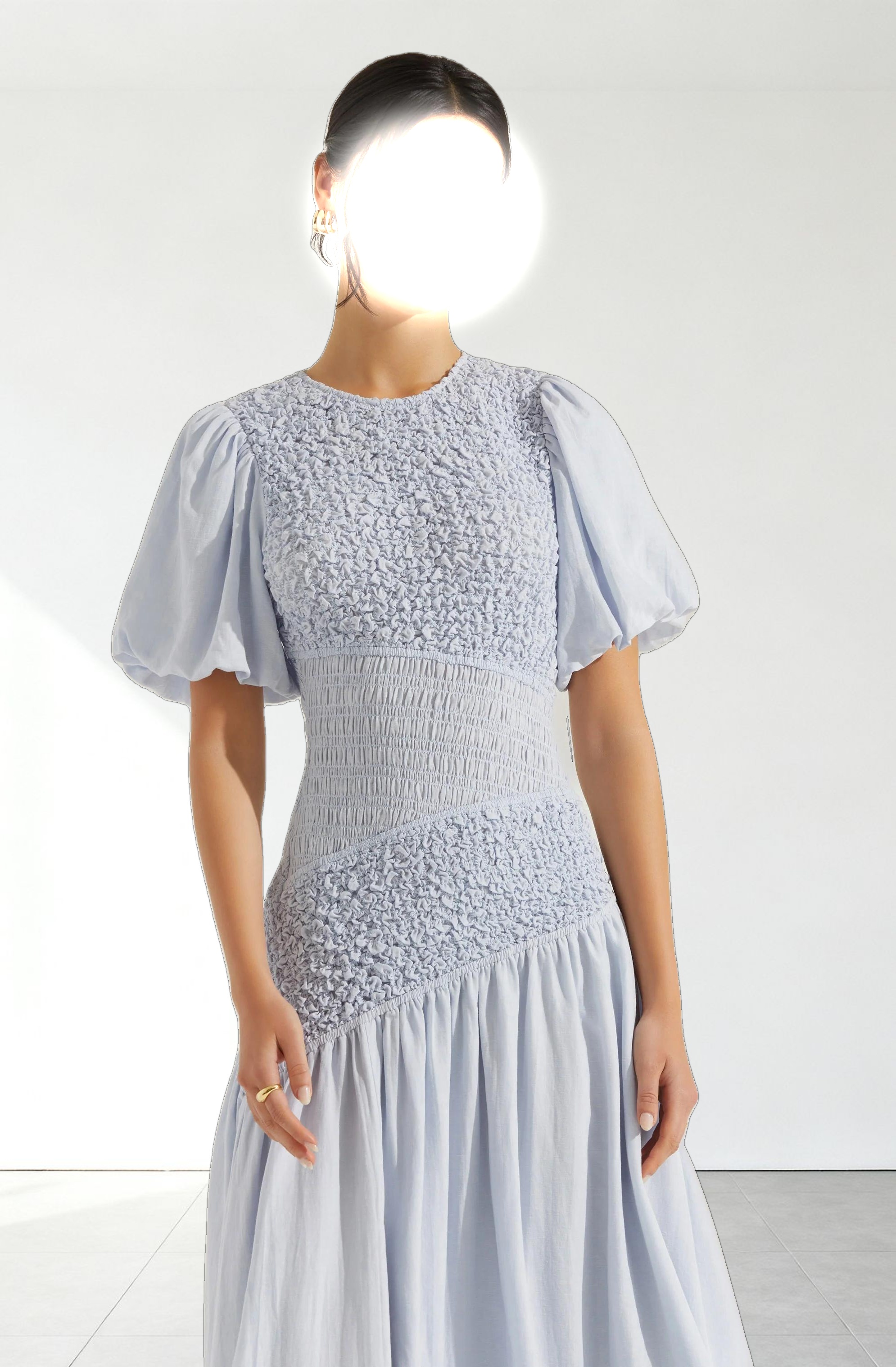 Theoni Smocked Asymmetric Dress