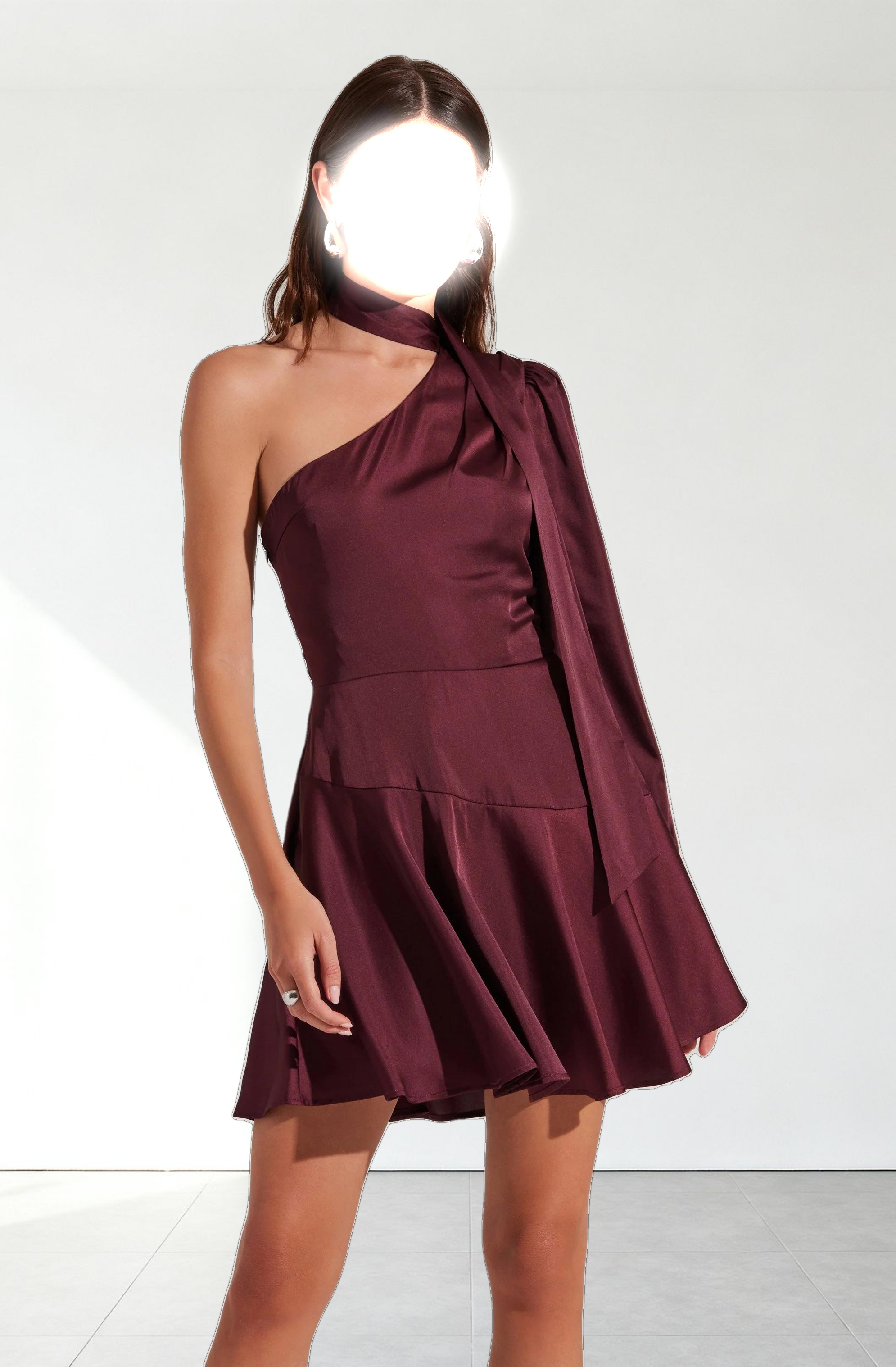 Satin Scarf Mini Skater Dress