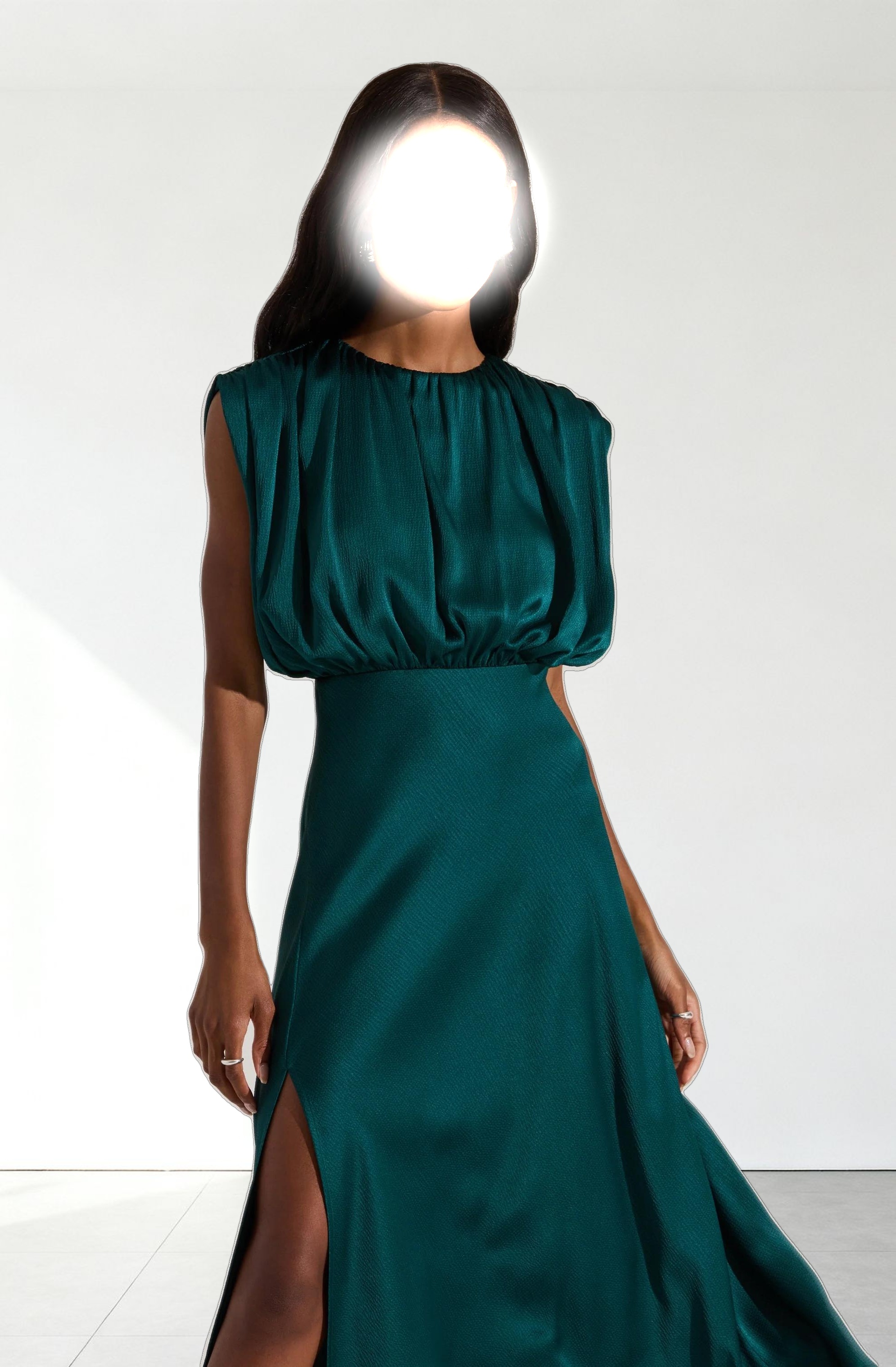 Blouson Satin Midi Dress