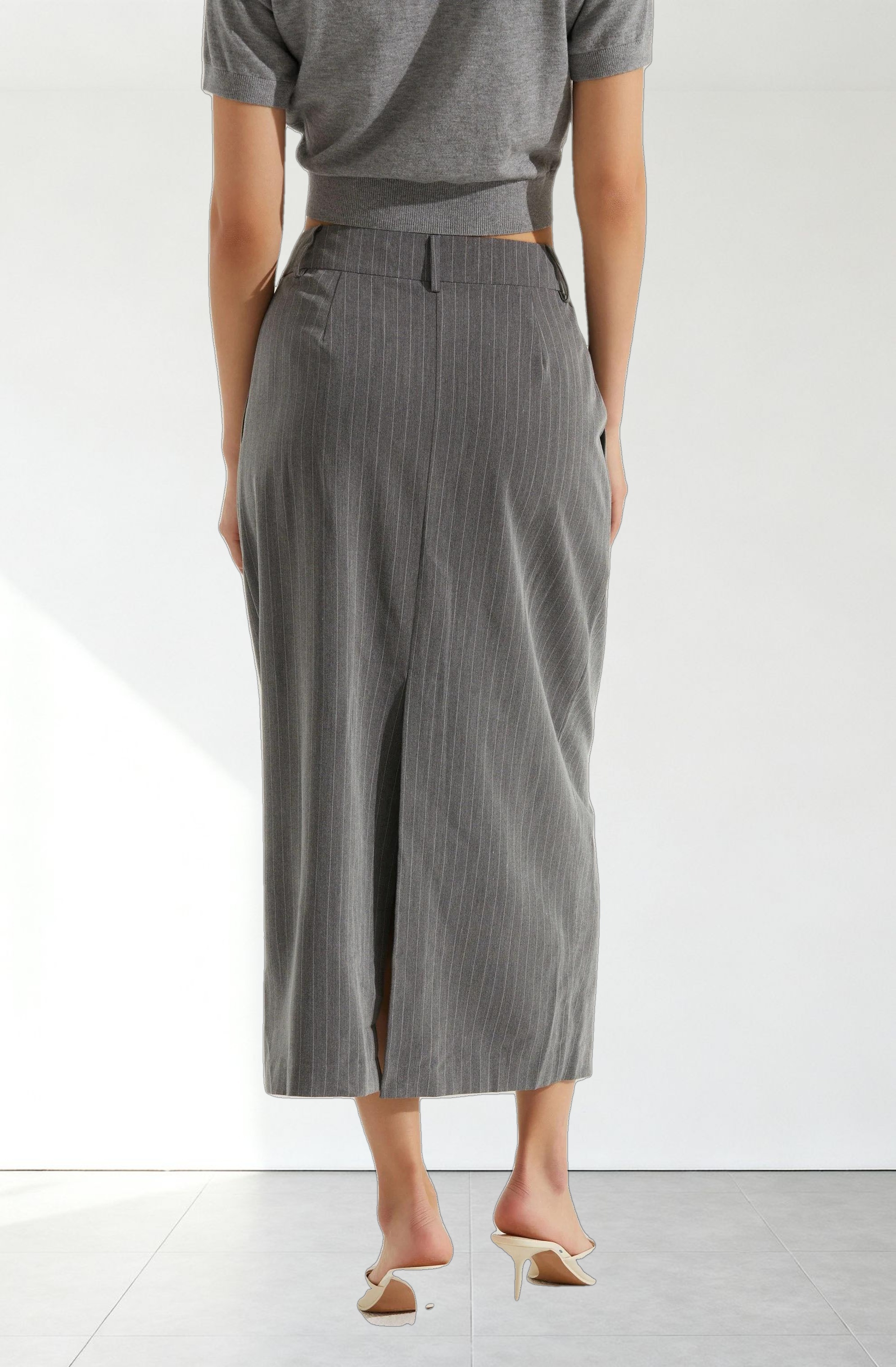 Pinstripe Asymmetrical Waist Skirt