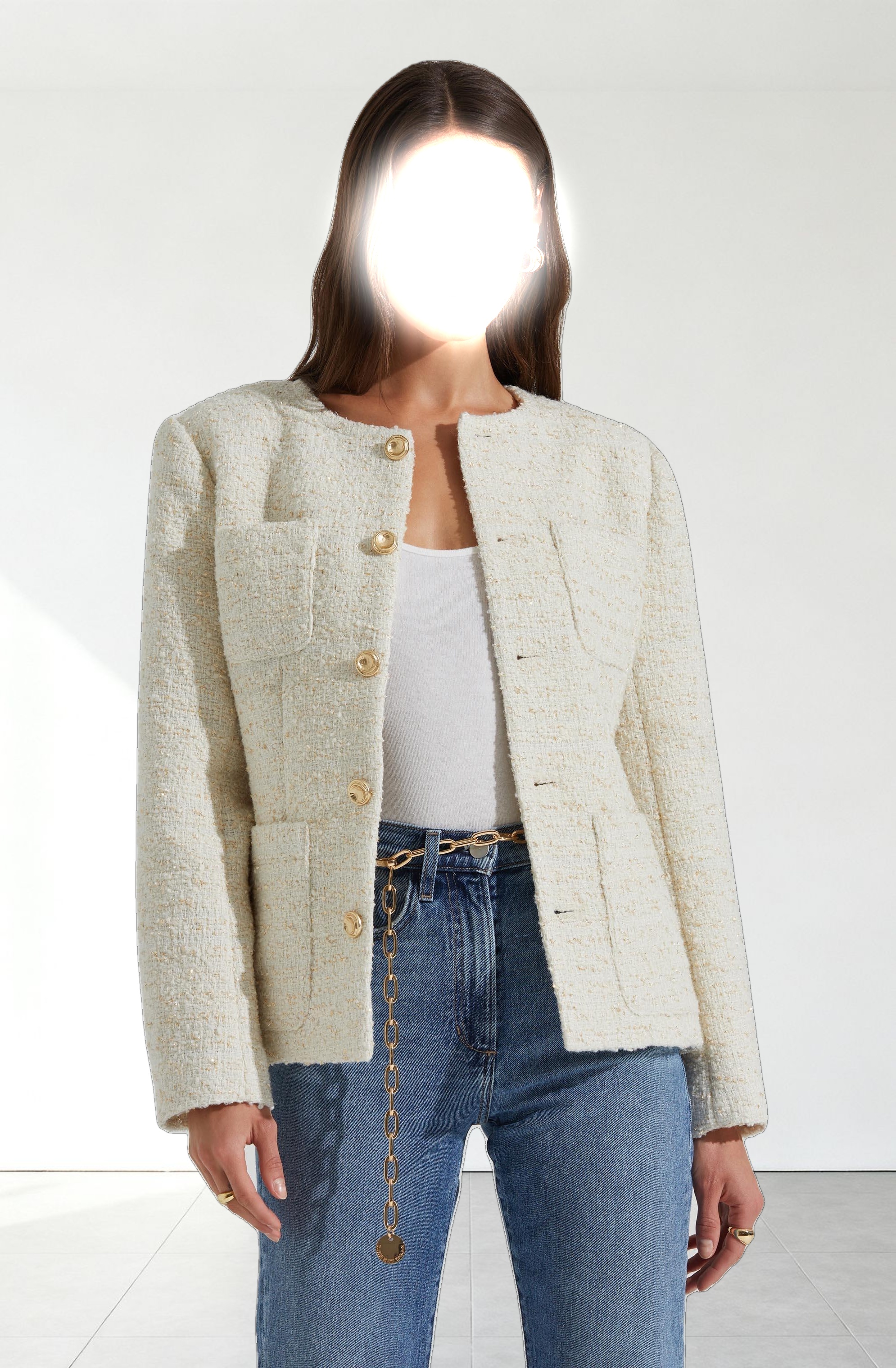 Sarae Collarless Tweed Jacket