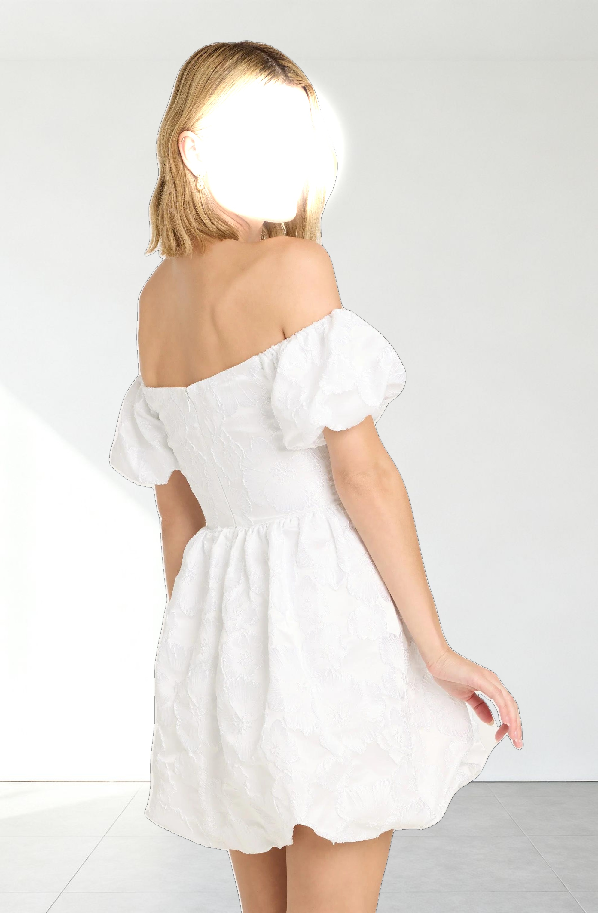 Off Shoulder Jacquard Bubble Dress