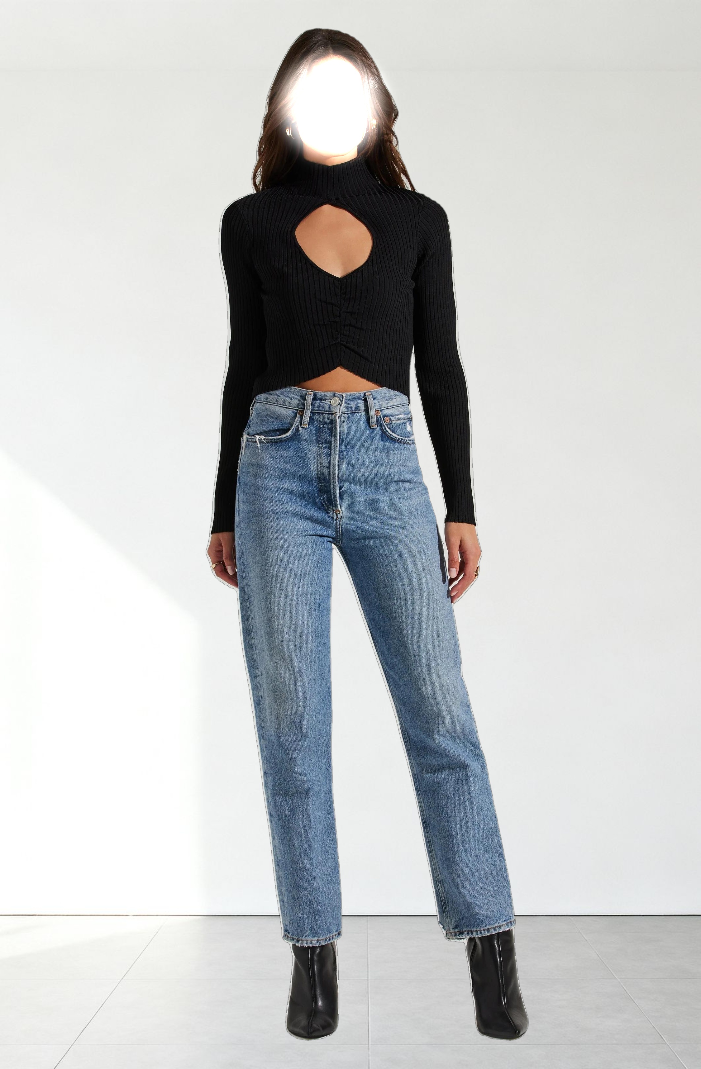 Elia Mock Neck Cutout Sweater
