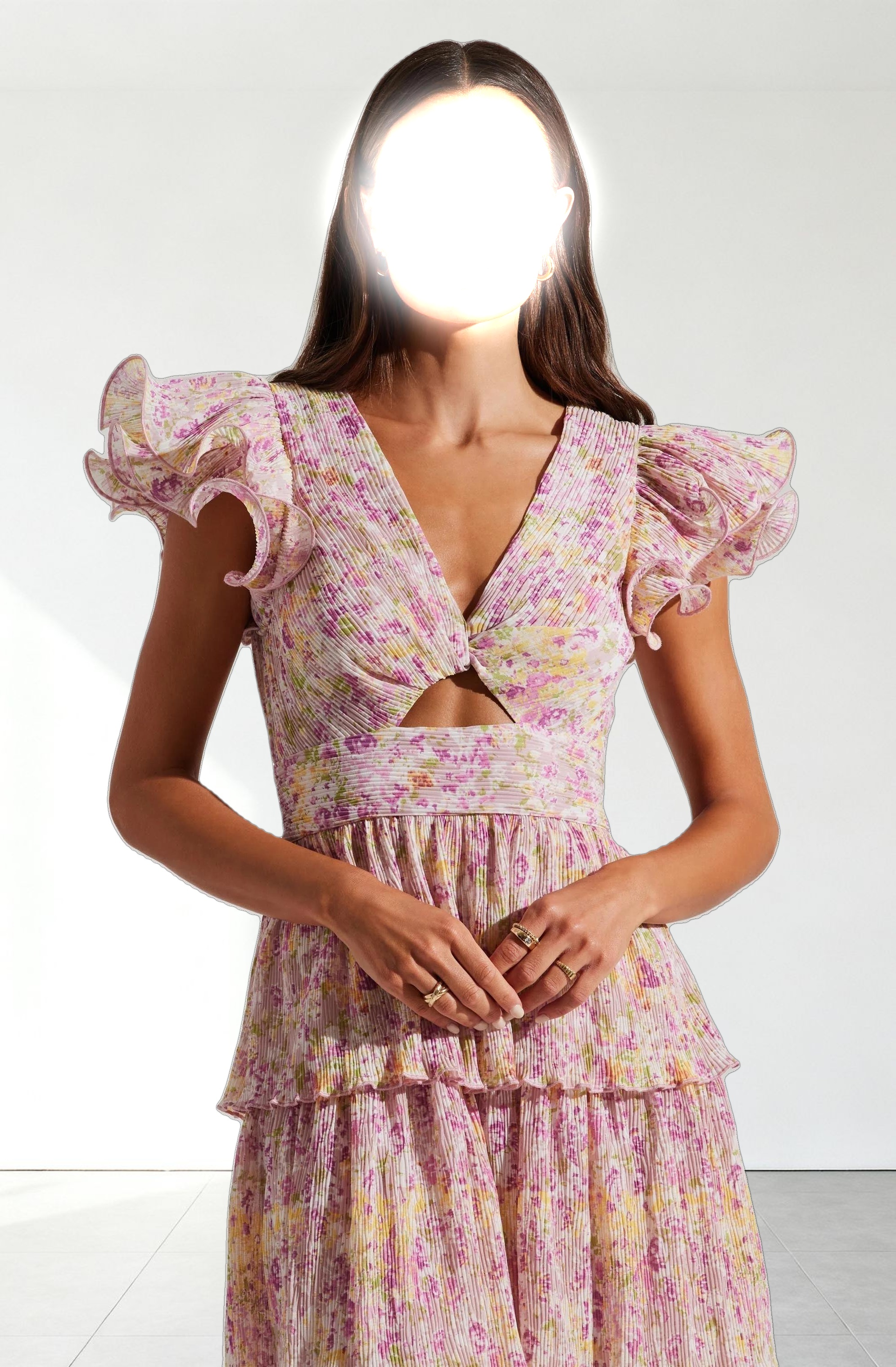 Emporia Floral Pleated Tiered Midi Dress