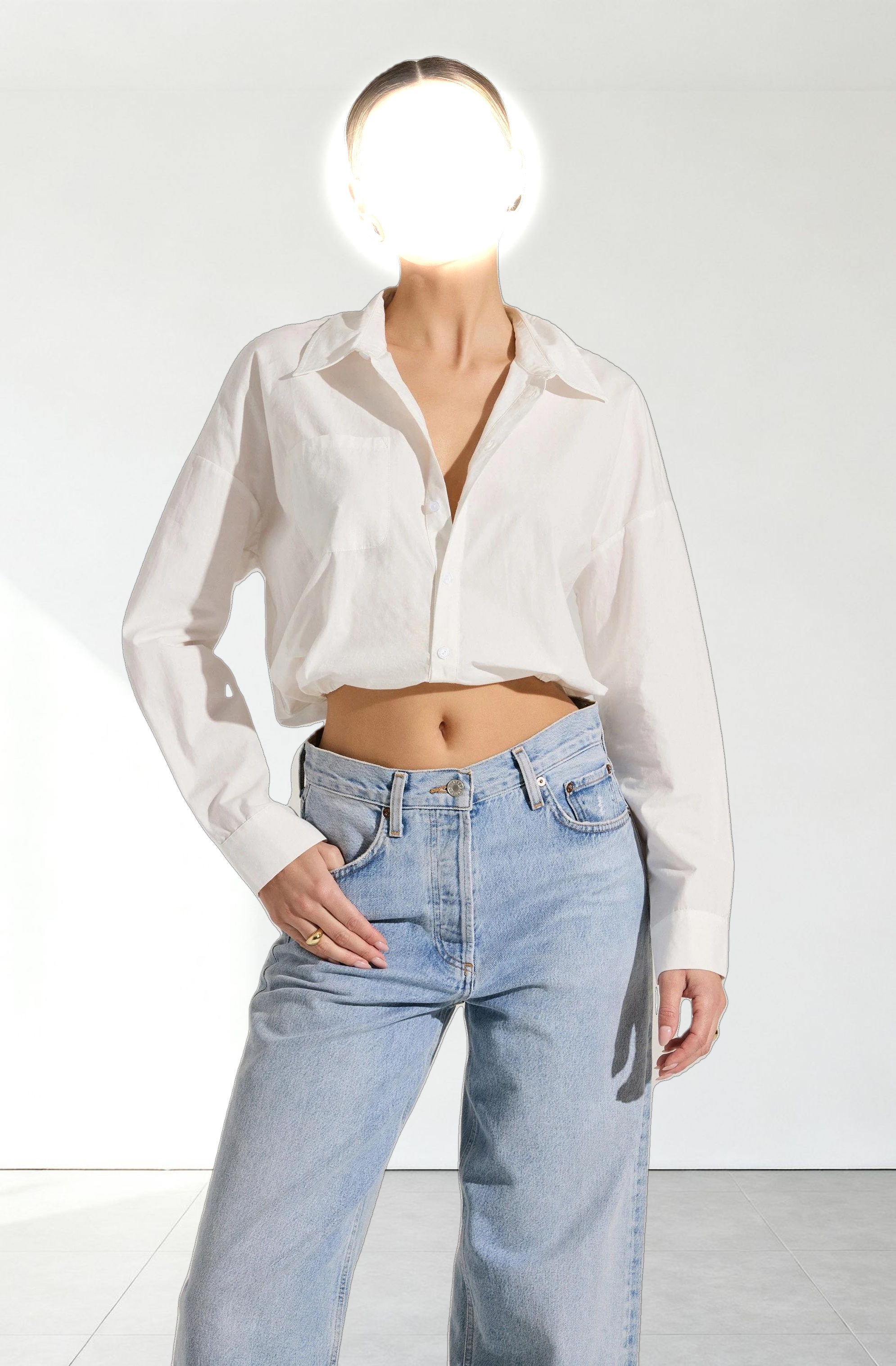 Bubble Hem Cropped Poplin Shirt