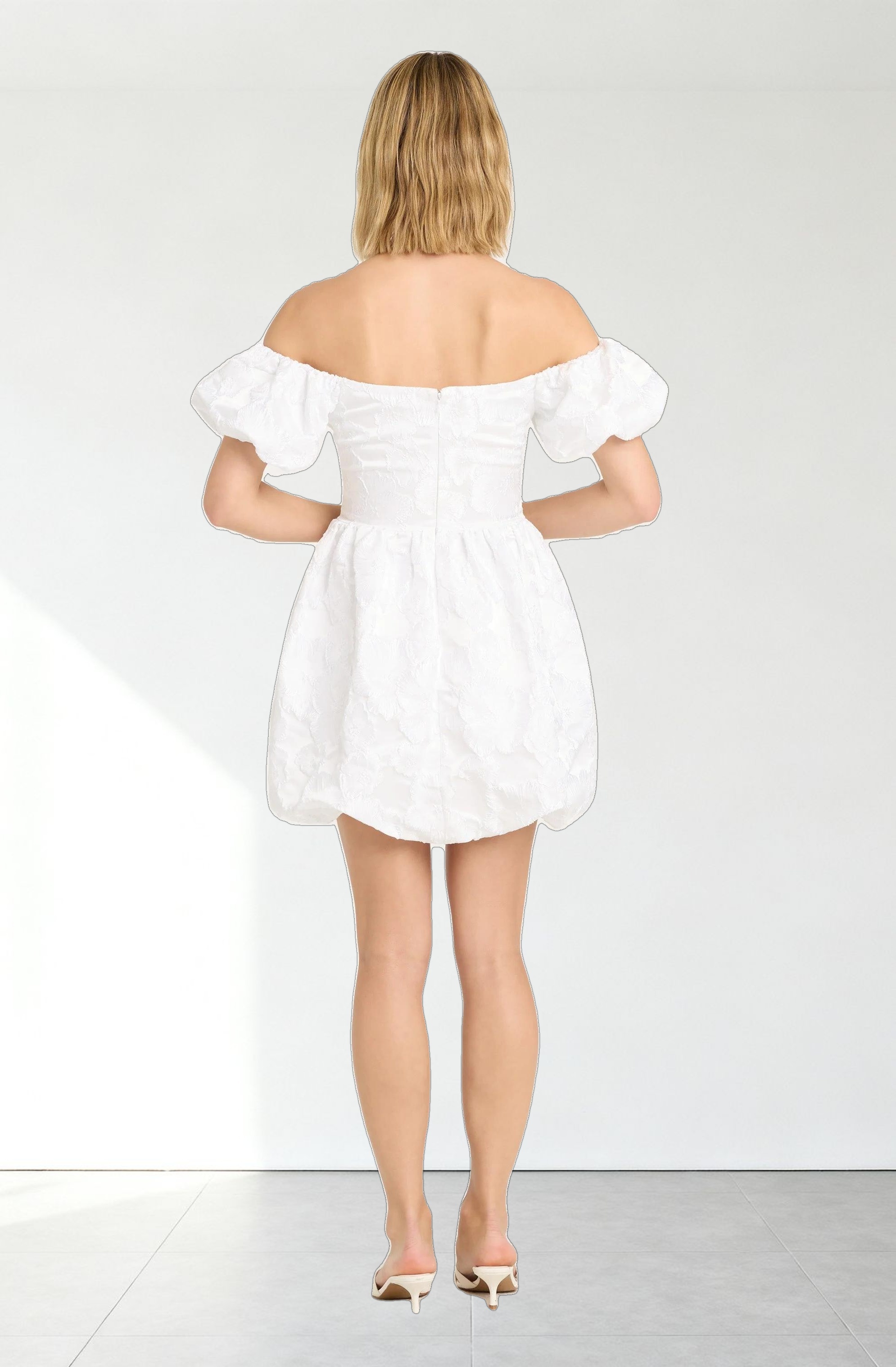 Off Shoulder Jacquard Bubble Dress