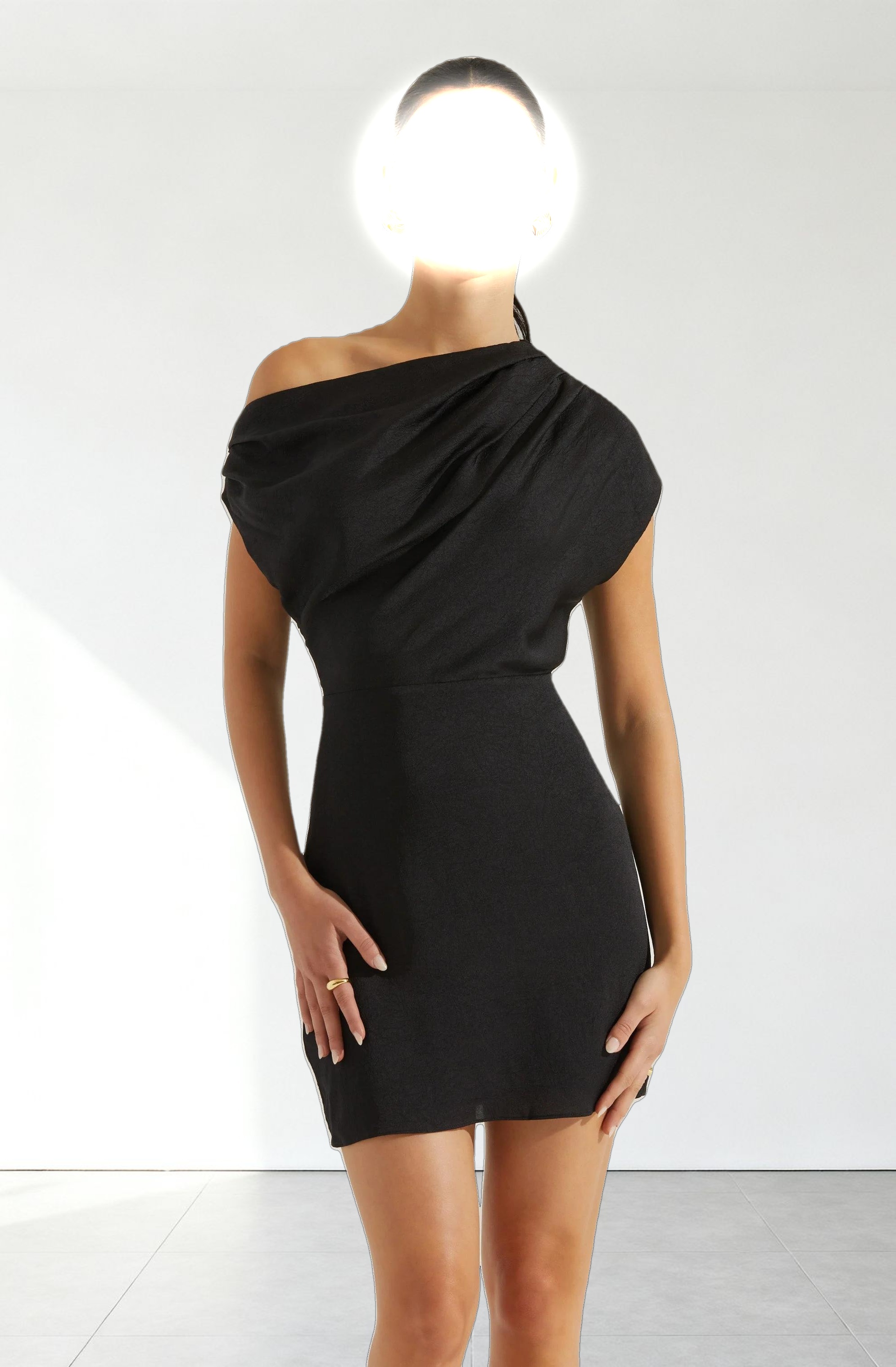 Draped Off Shoulder Mini Dress