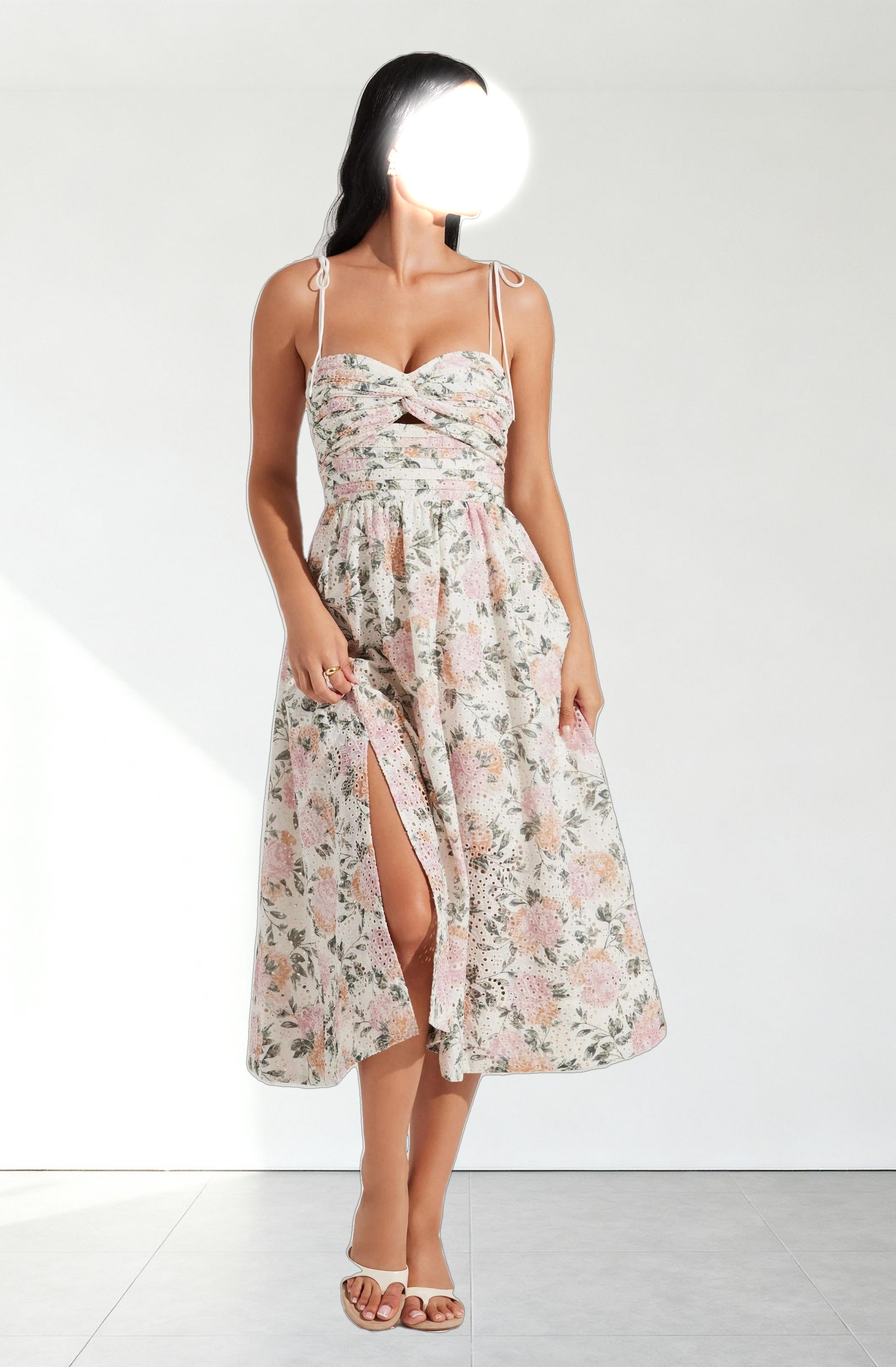 Sariah Pleated Eyelet Midi Dress