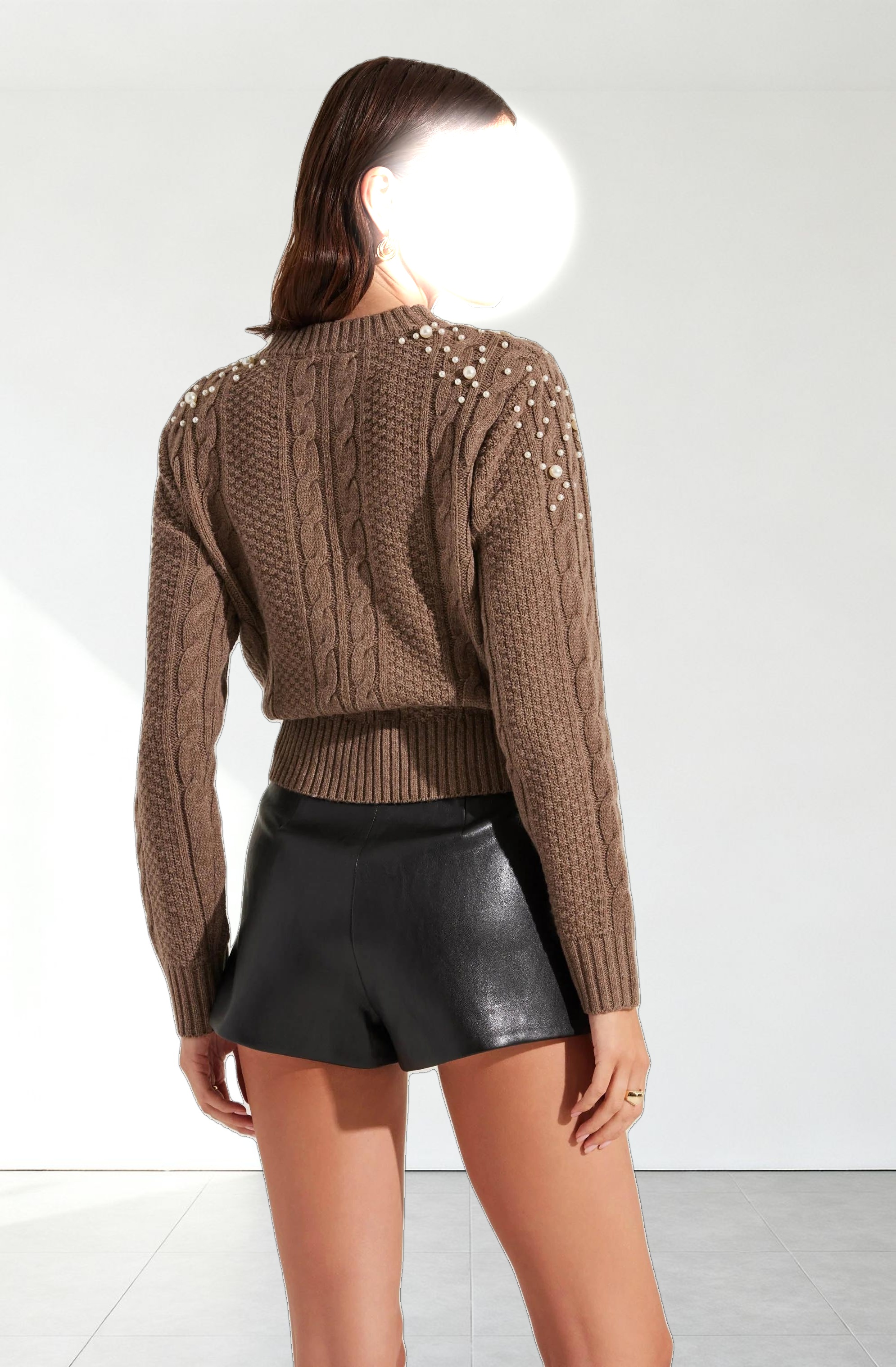 Pearl Embellished Cable Knit Sweater