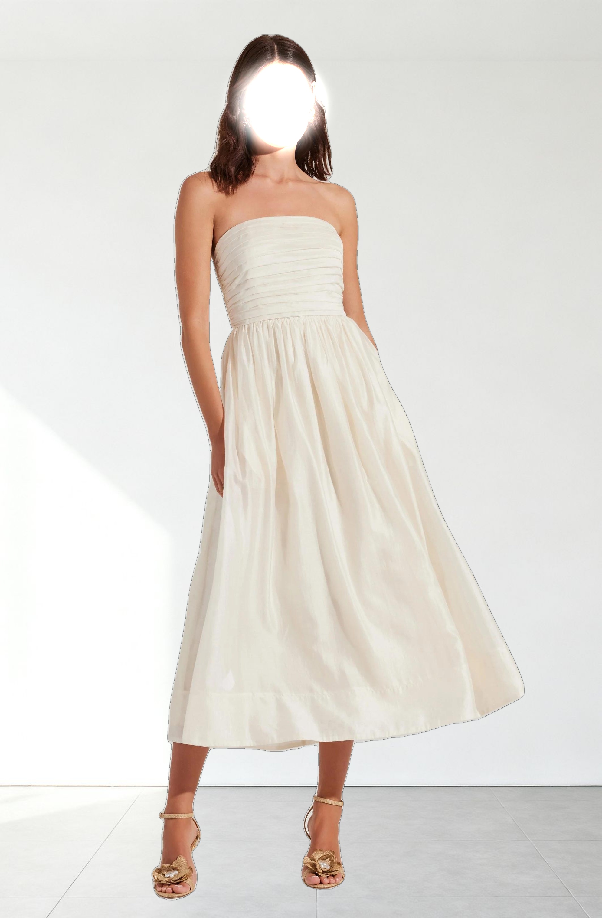 Aneesha Strapless Pleated Midi Dress