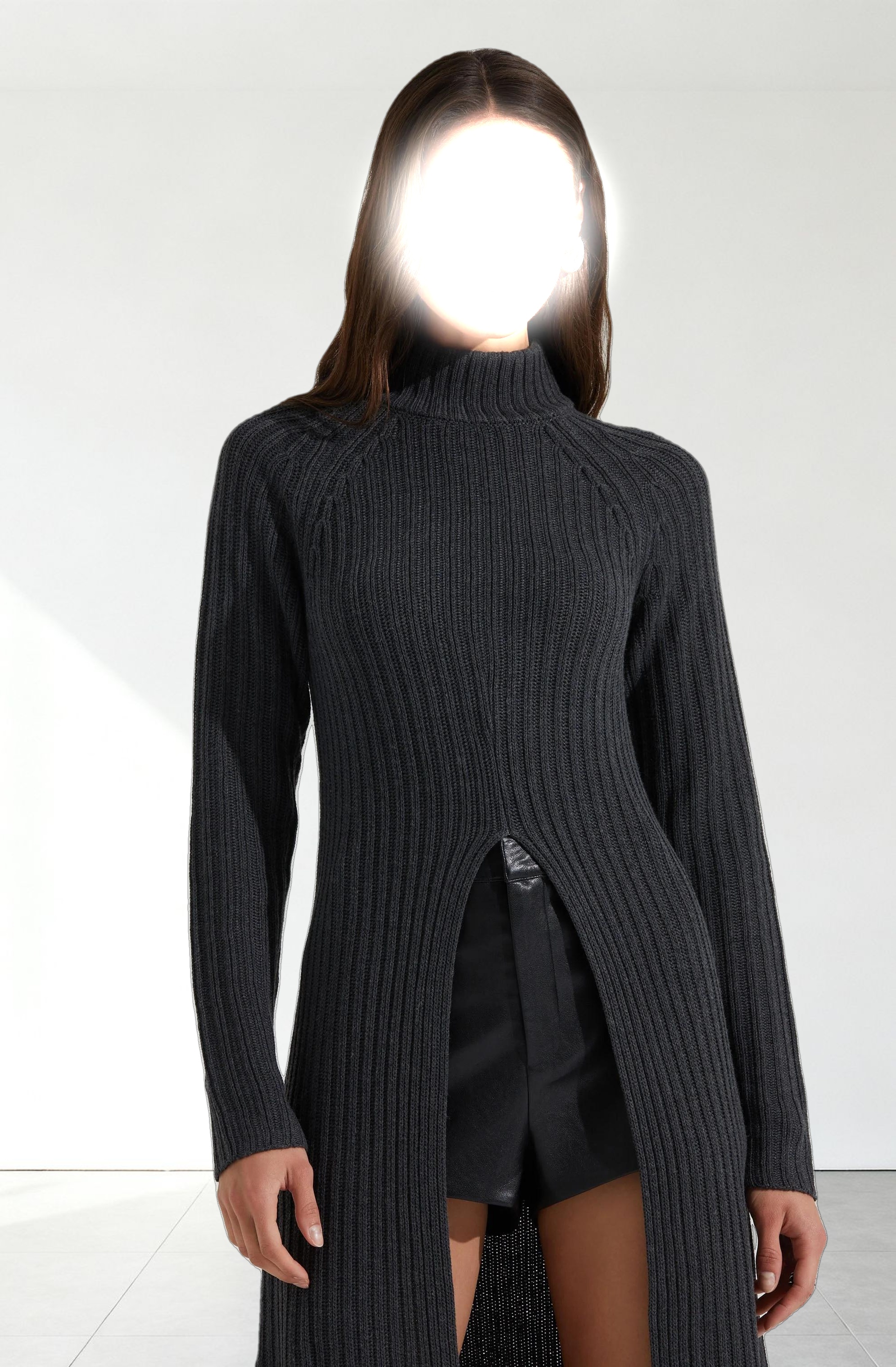 Estilo Mock Neck Slit Sweater