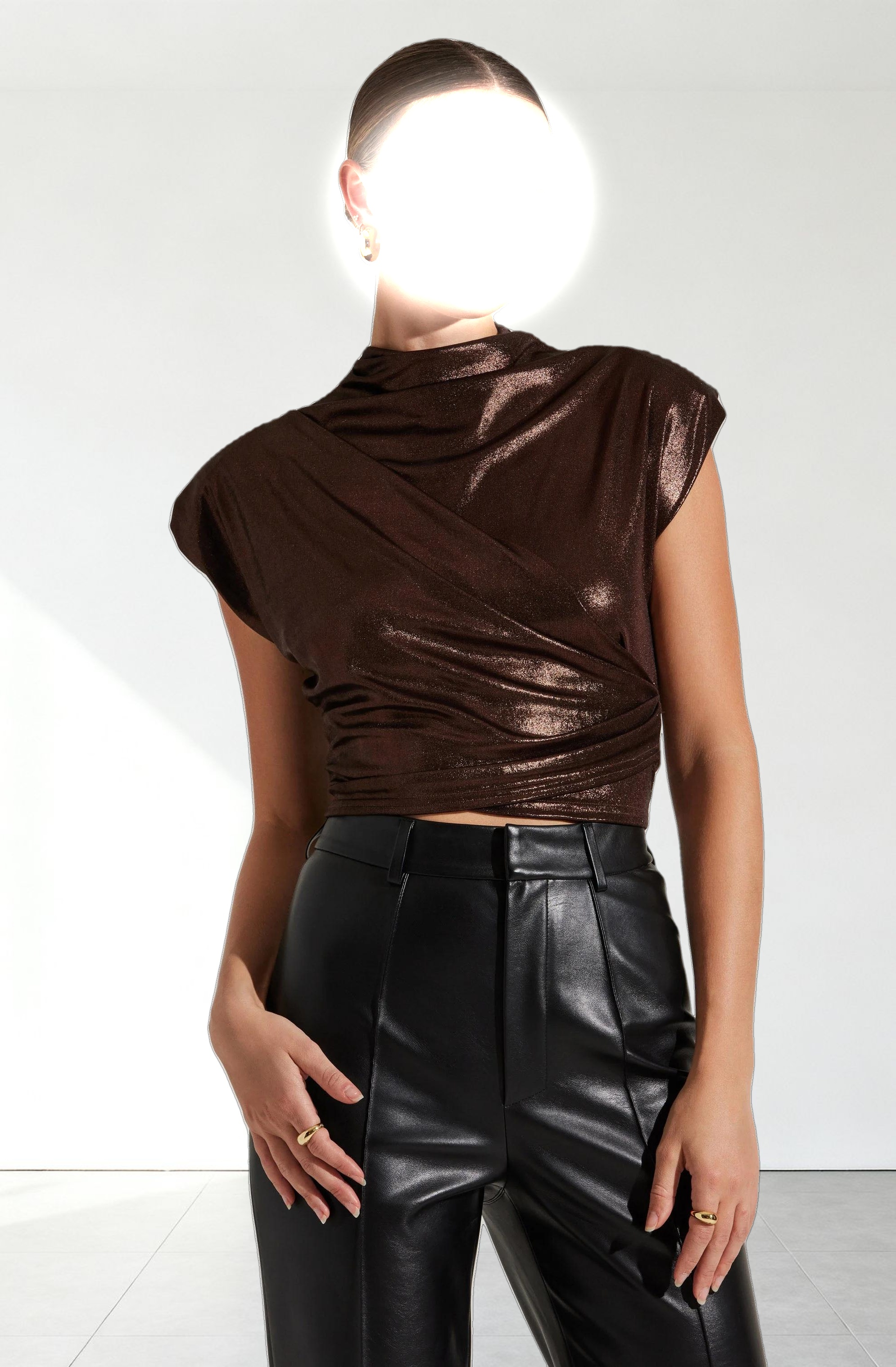 Solange Metallic Mock Neck Top