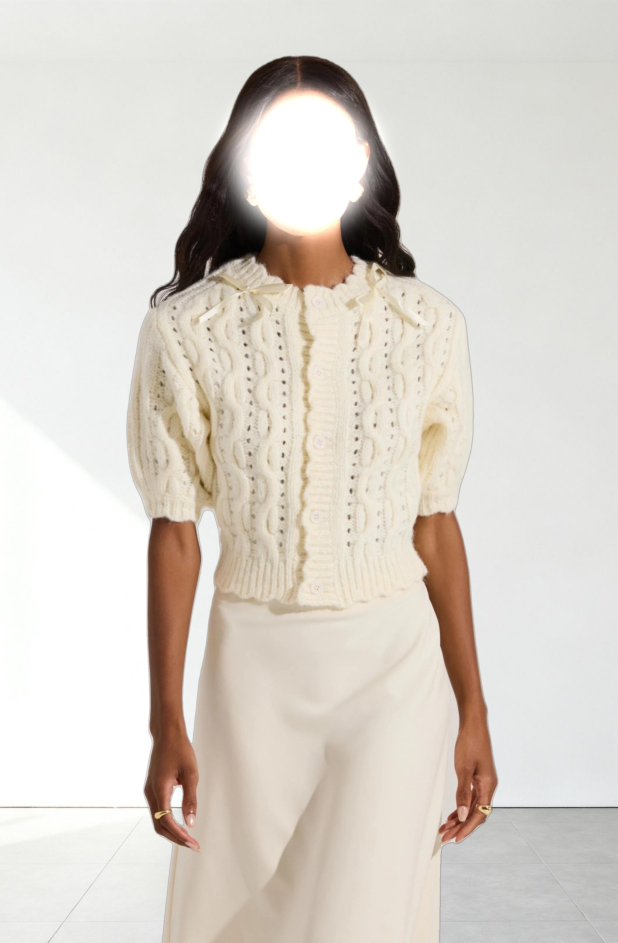 Bow Detail Cable Knit Cardigan