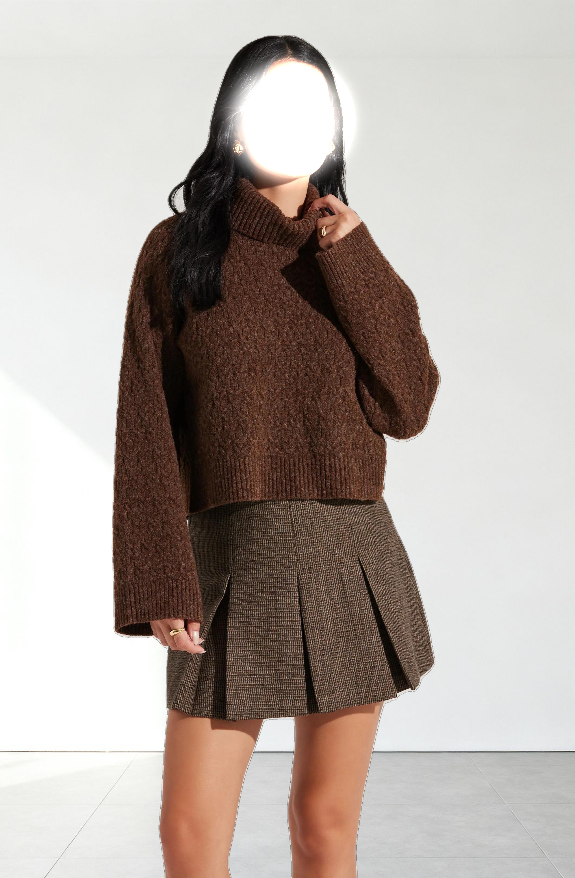 Textured Boxy Turtleneck Sweater
