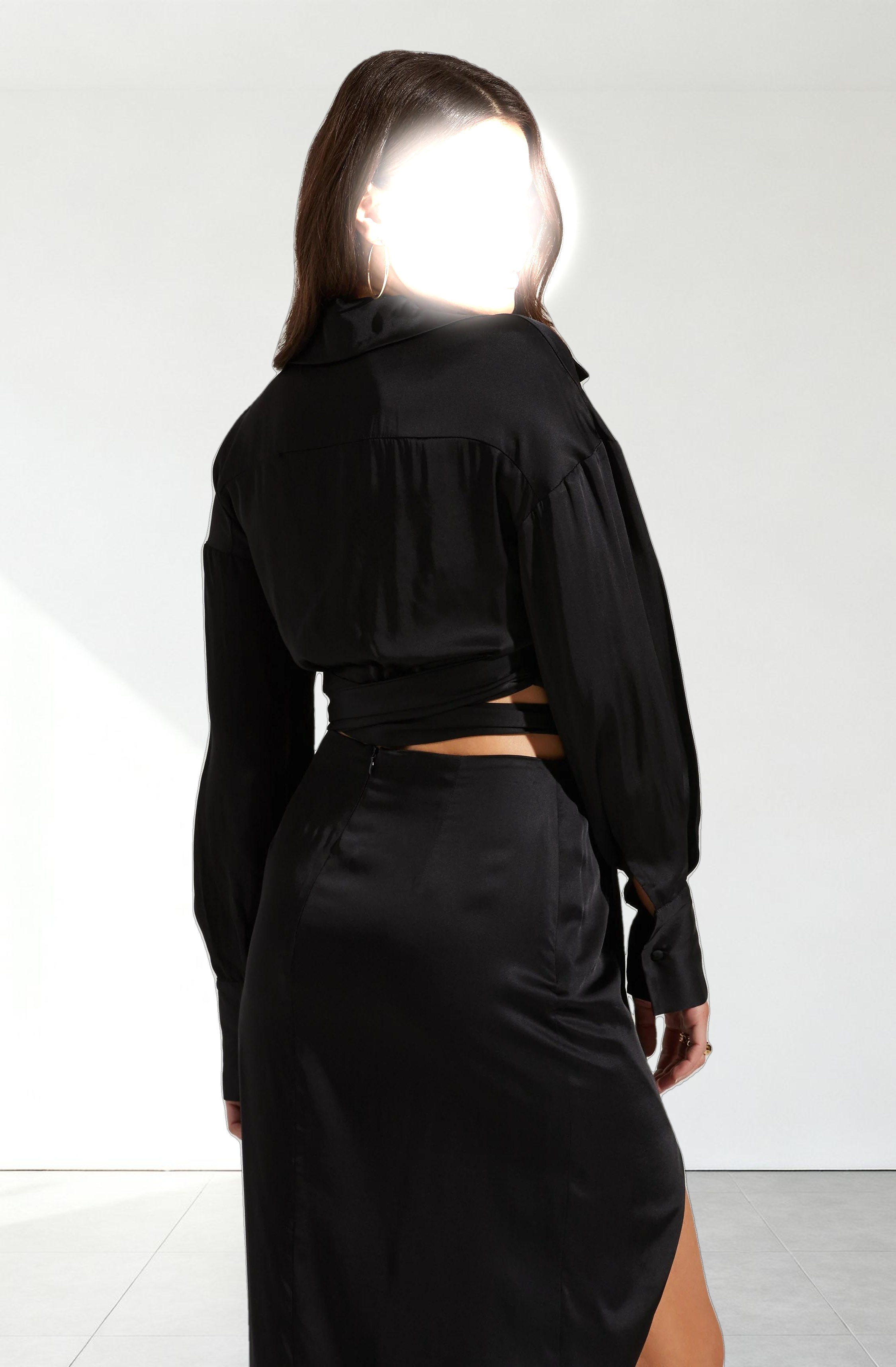 Loretta Satin Cropped Tie Waist Top