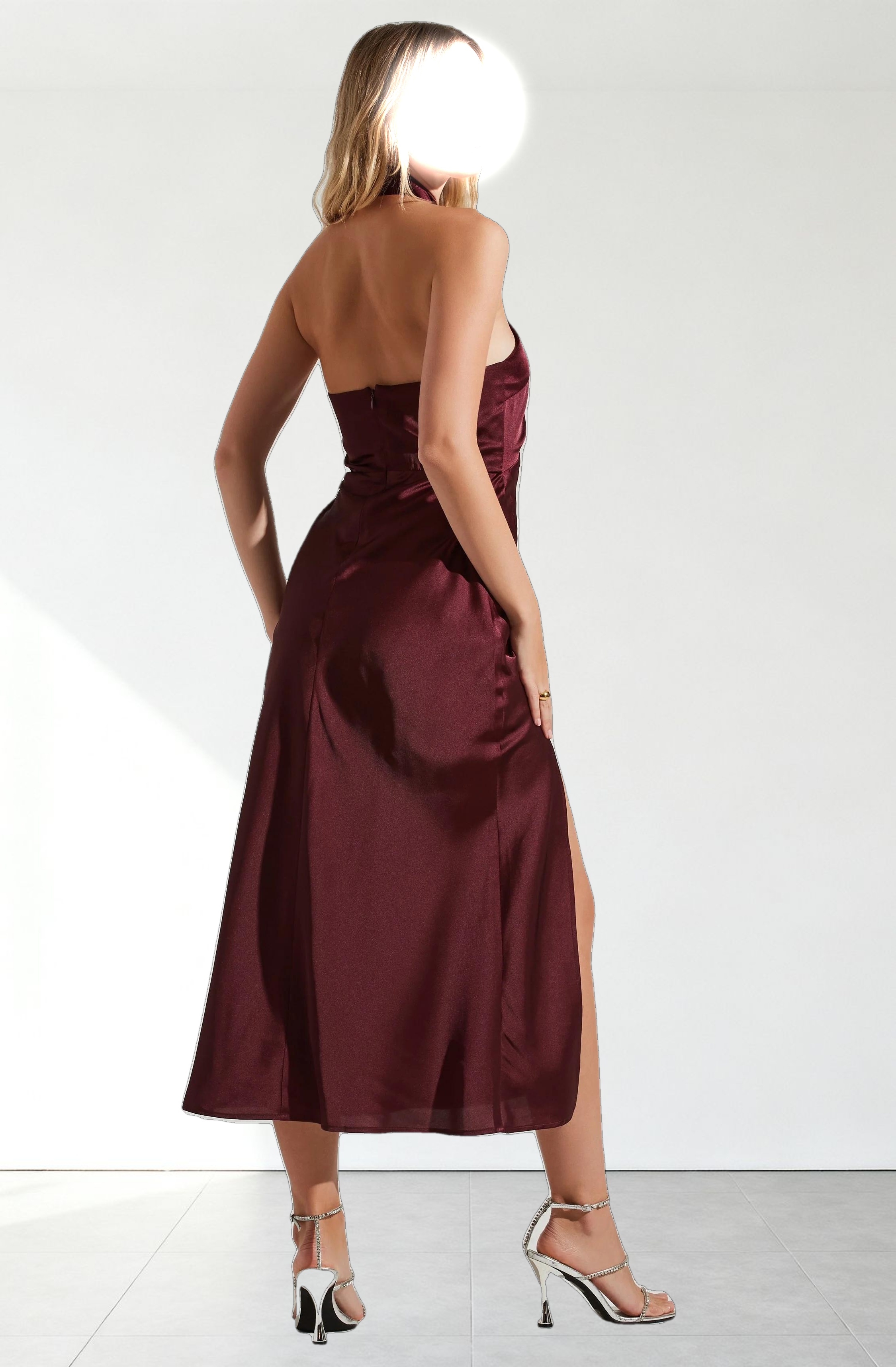 Marissa Satin Halter Neck Midi Dress