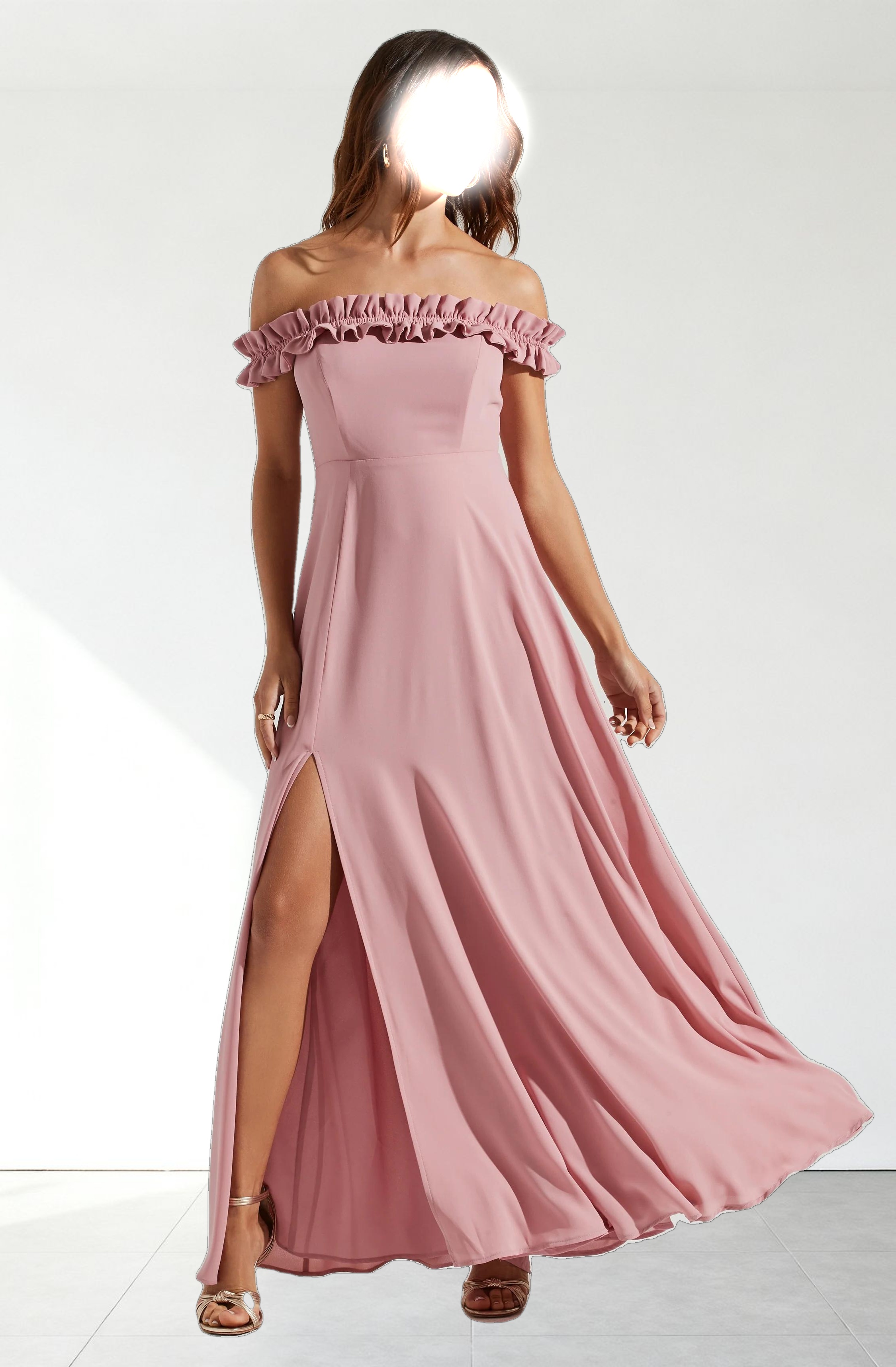 Venetia Off Shoulder Ruffle Trim Maxi Dress