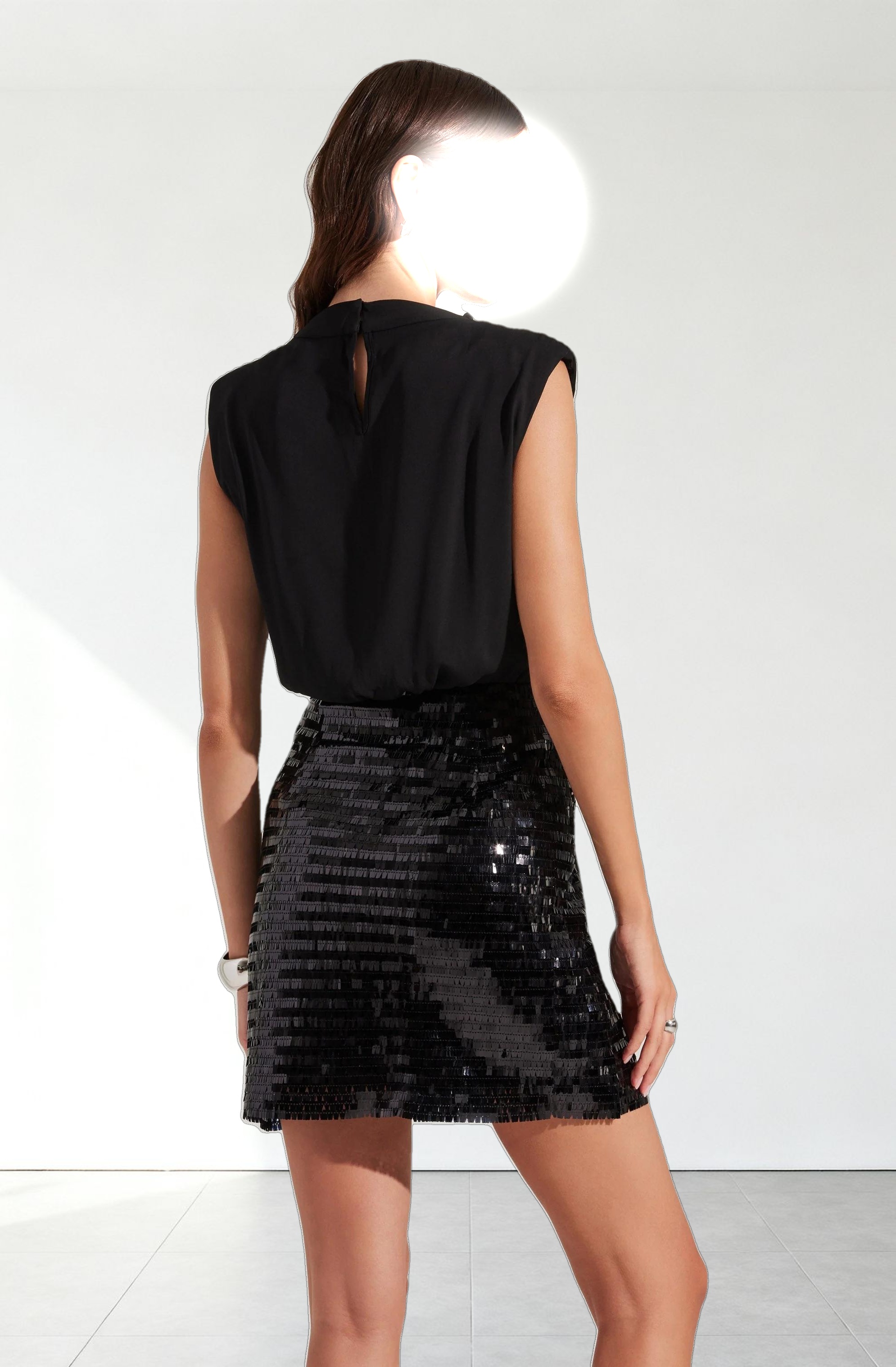 Sequin Mixed Media Mini Dress