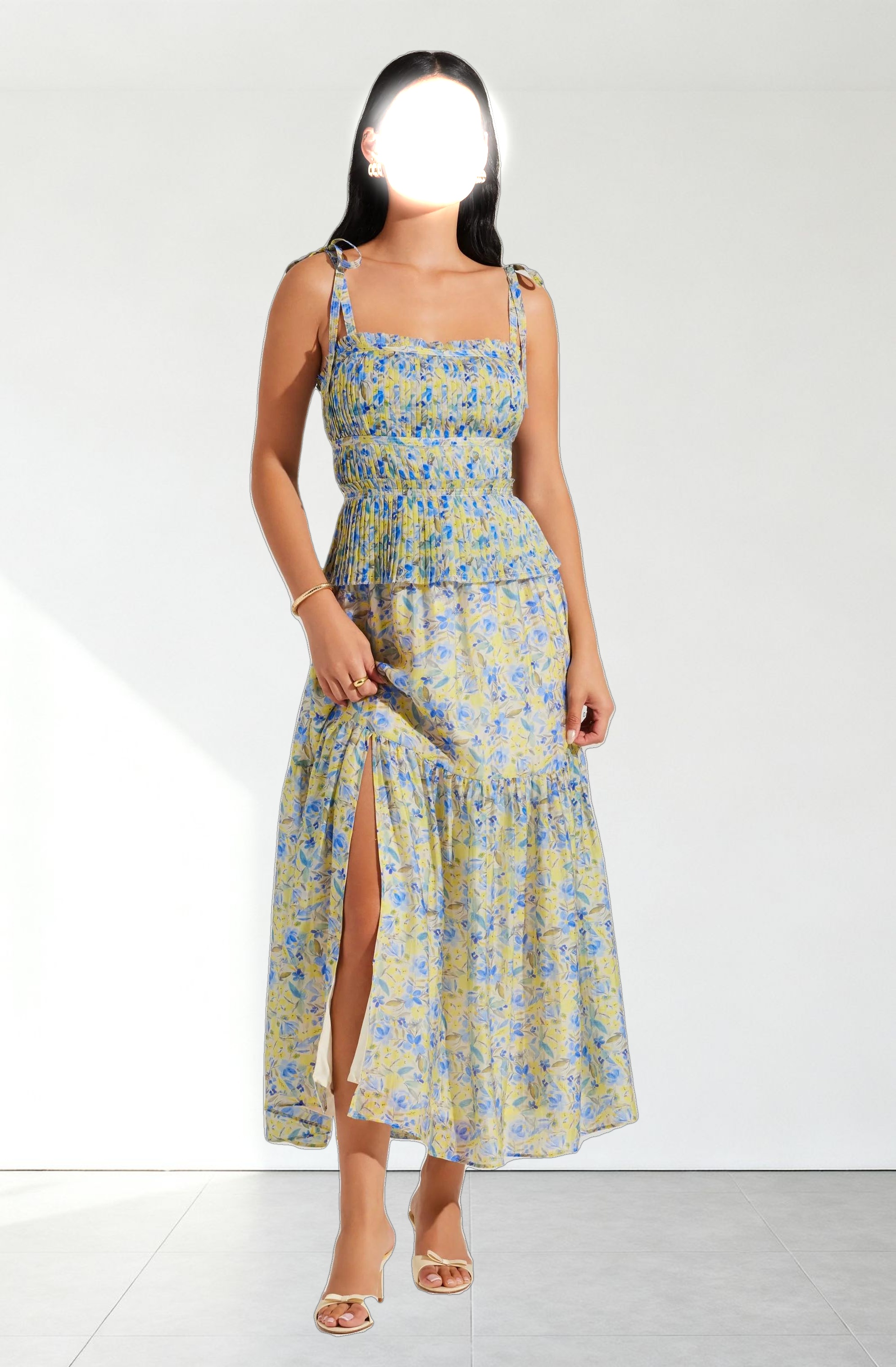 Ethelind Floral Pleated Maxi Dress