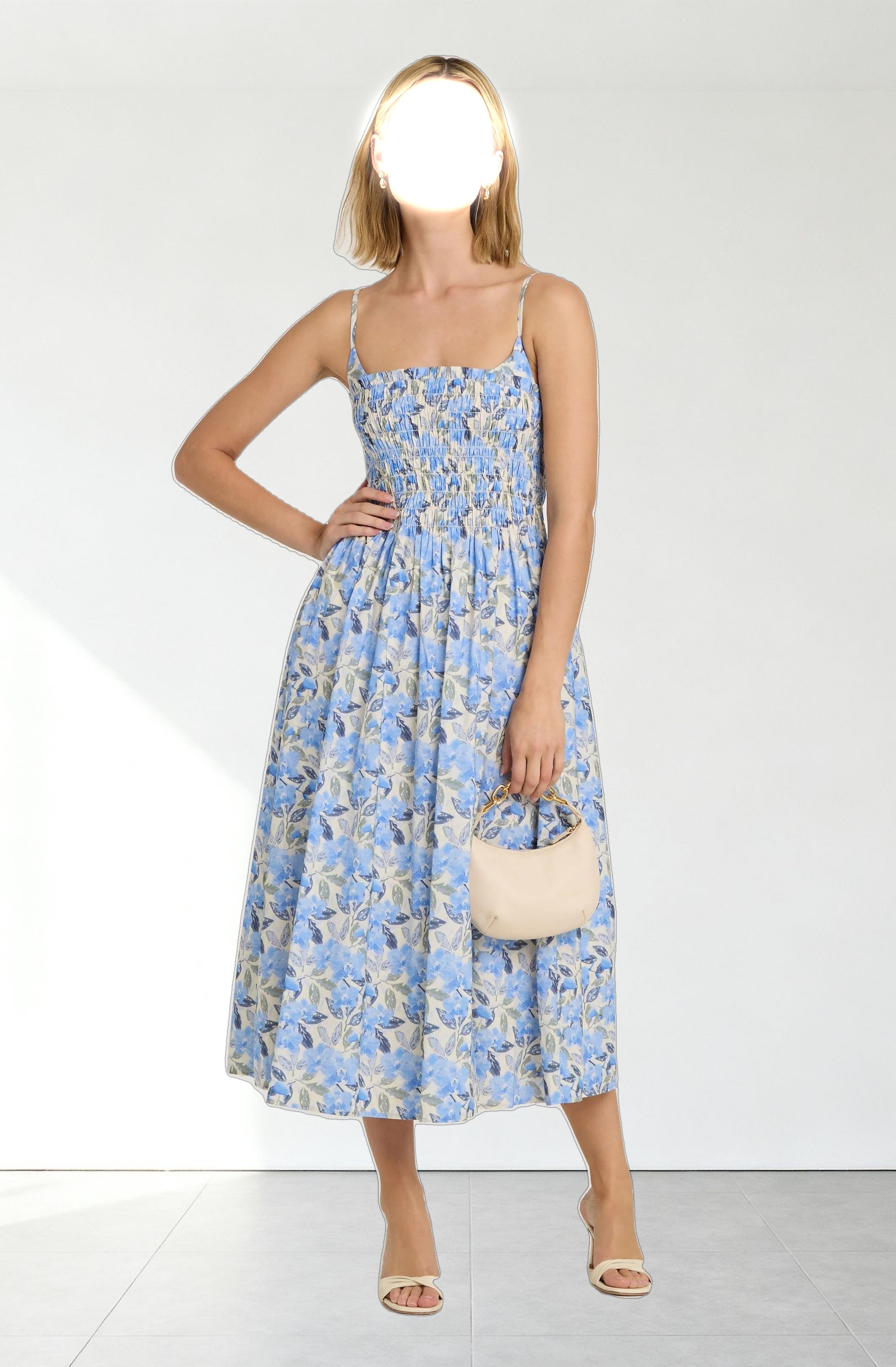 Smocked Floral Midi Dress