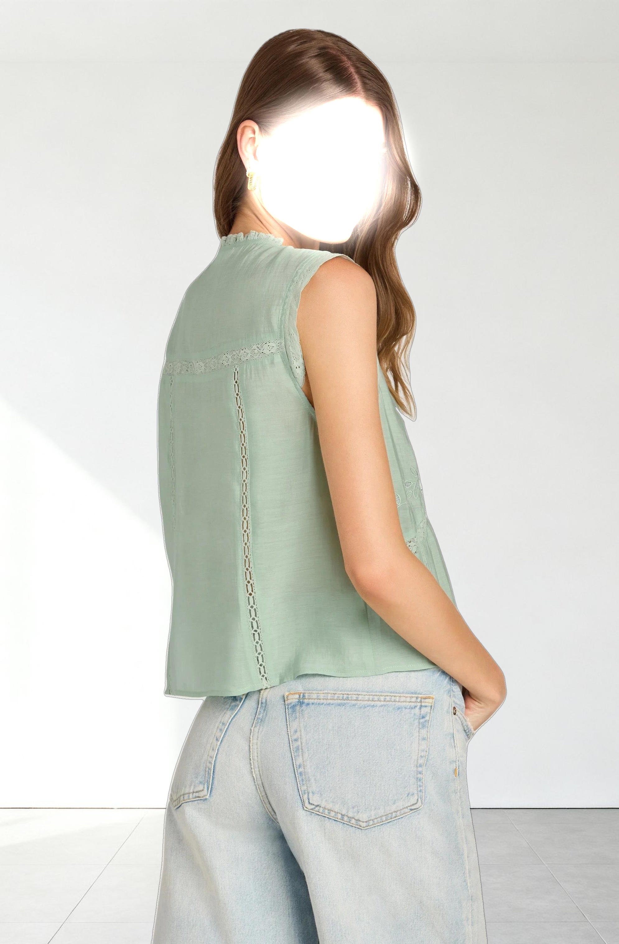 Lace Trim Tie-Front Top