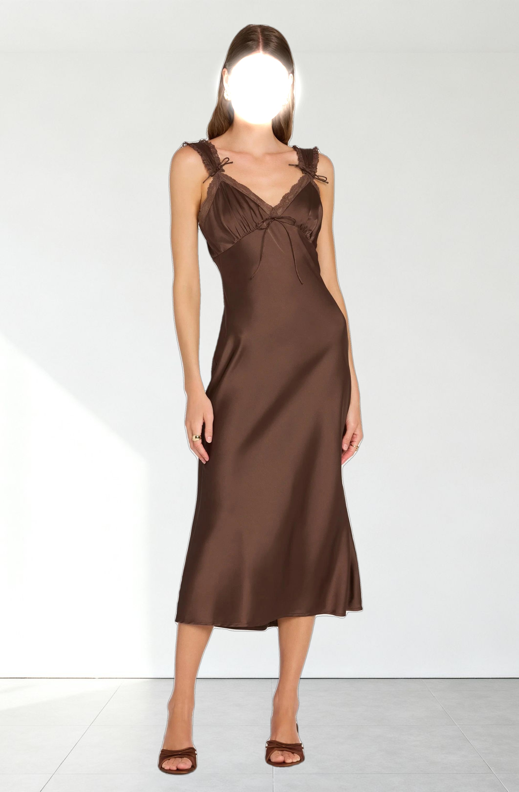 Lace Trim Satin Slip Dress