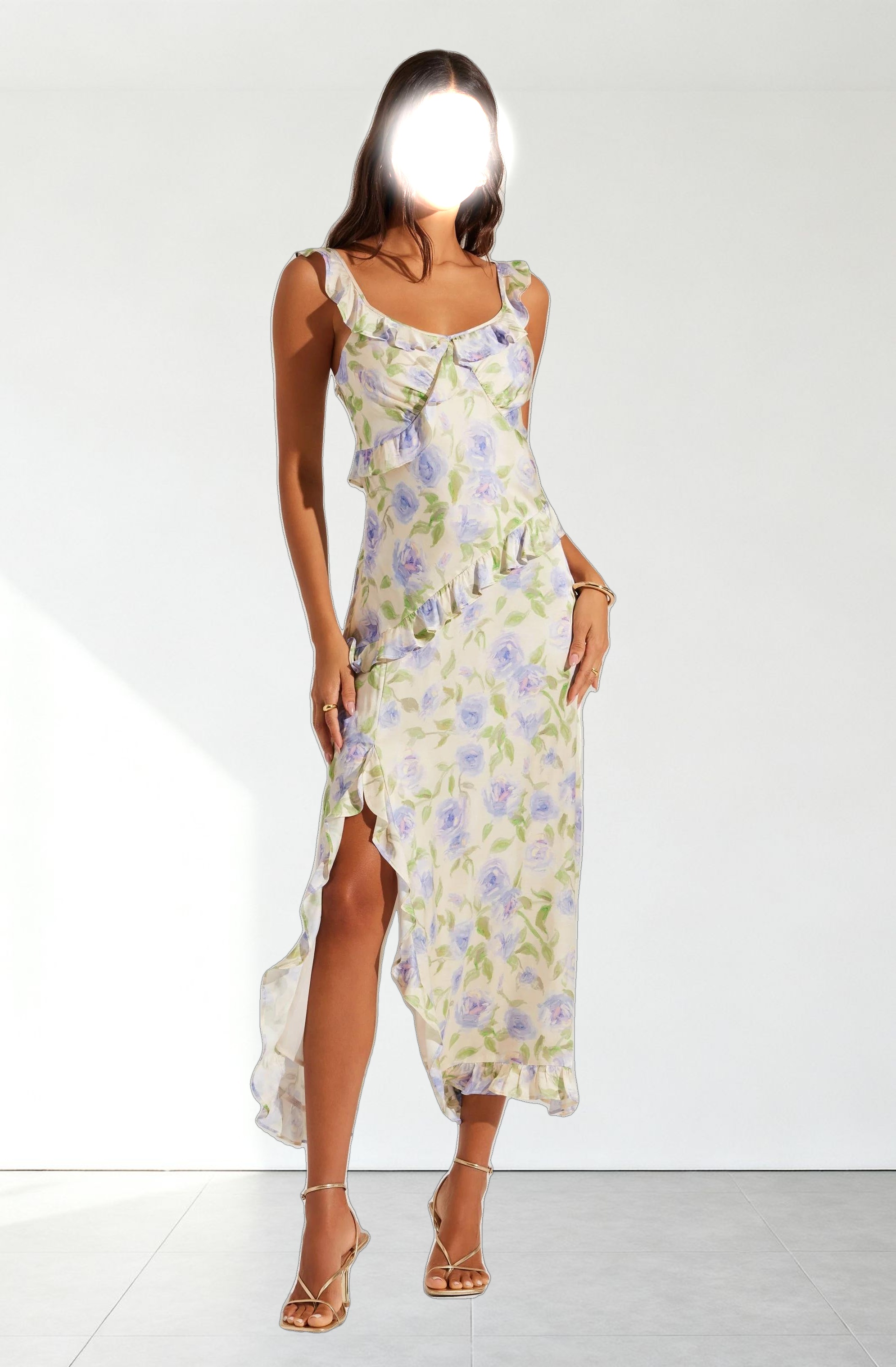 Rosalina Satin Ruffle Midi Dress