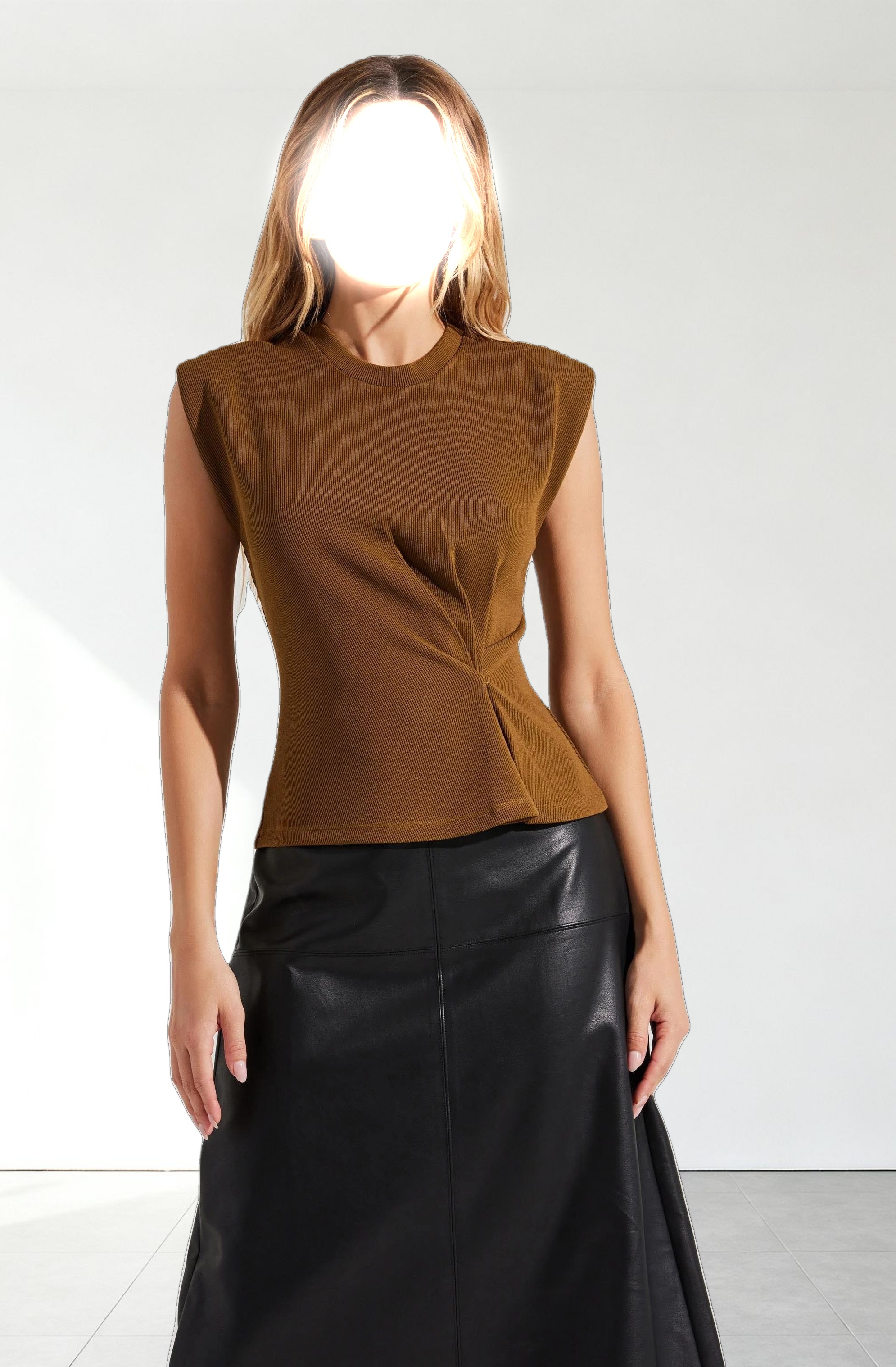 Cinched Waist Ribbed Knit Top