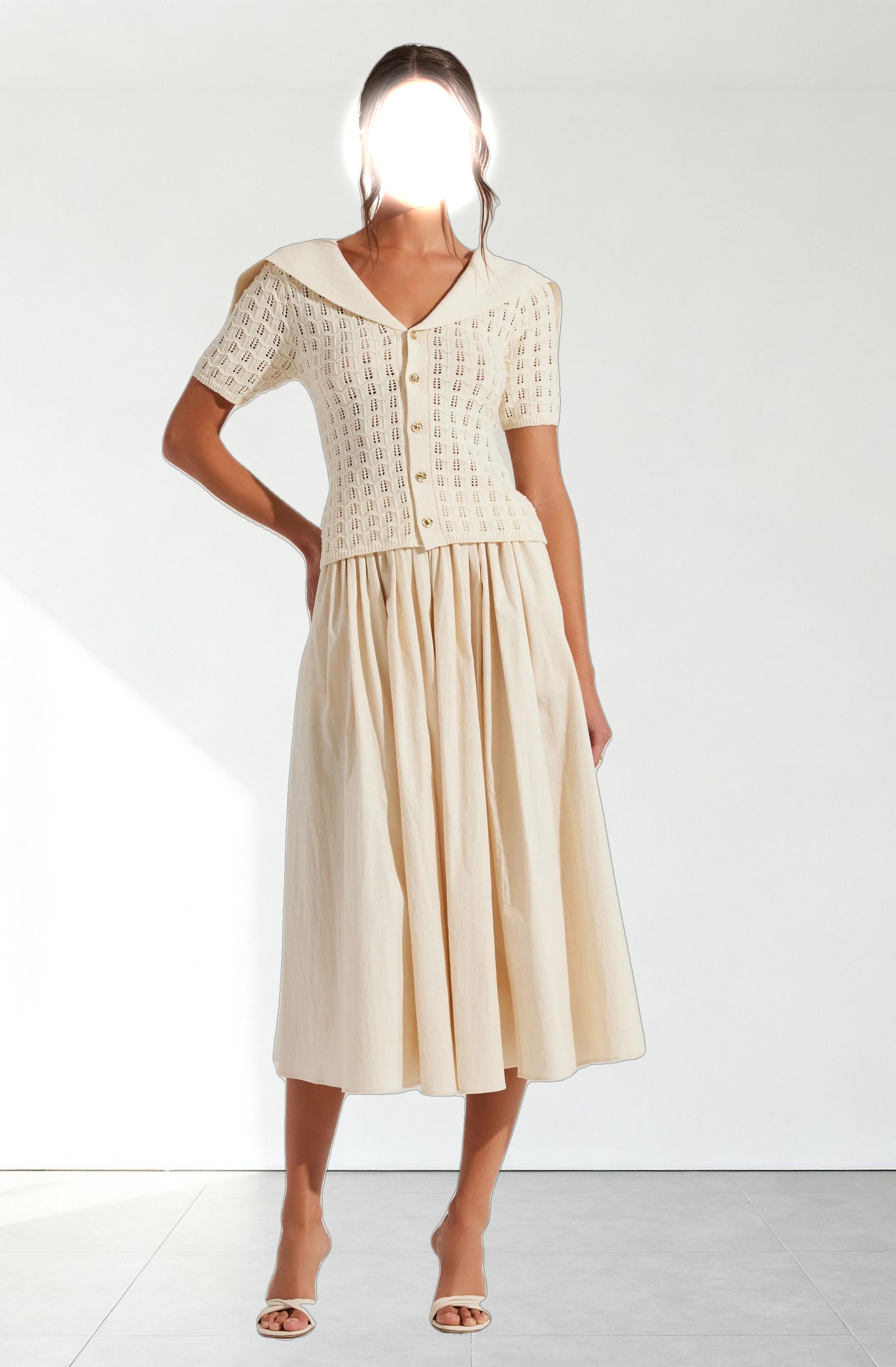 Analissa Pointelle Sailor Collar Cardigan