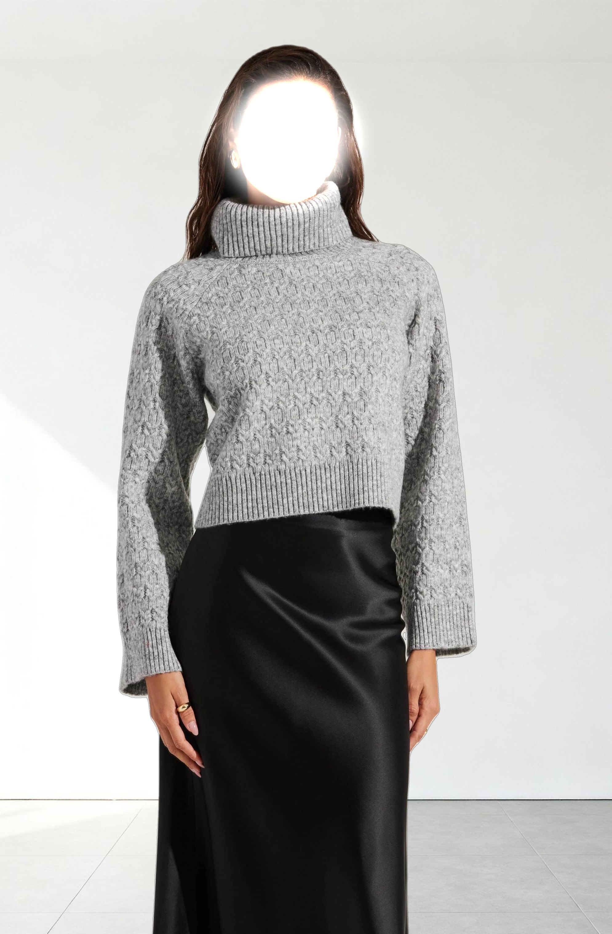 Textured Boxy Turtleneck Sweater